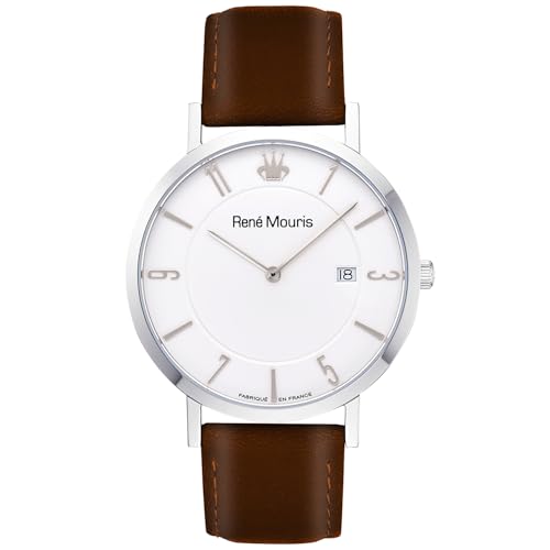 White Dial - Silver Case - Dark Brown Strap - Silver Applique