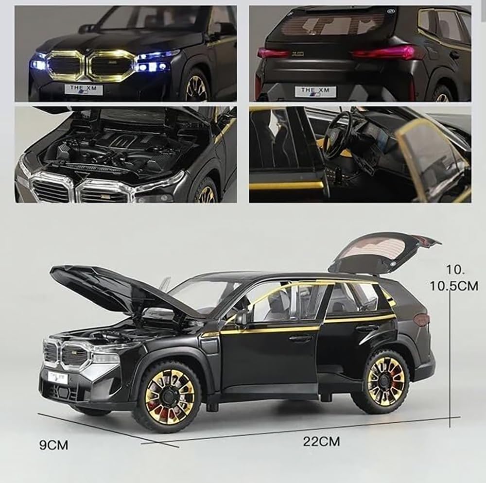 1:24 Scale Die-Cast BMW Metal Car Model with 6 Opening Doors, Pull Back Action, LED Lights & Music - Black - Collectible Toy Car for Kids & Adults | Perfect for Display, Gifts & Playtime