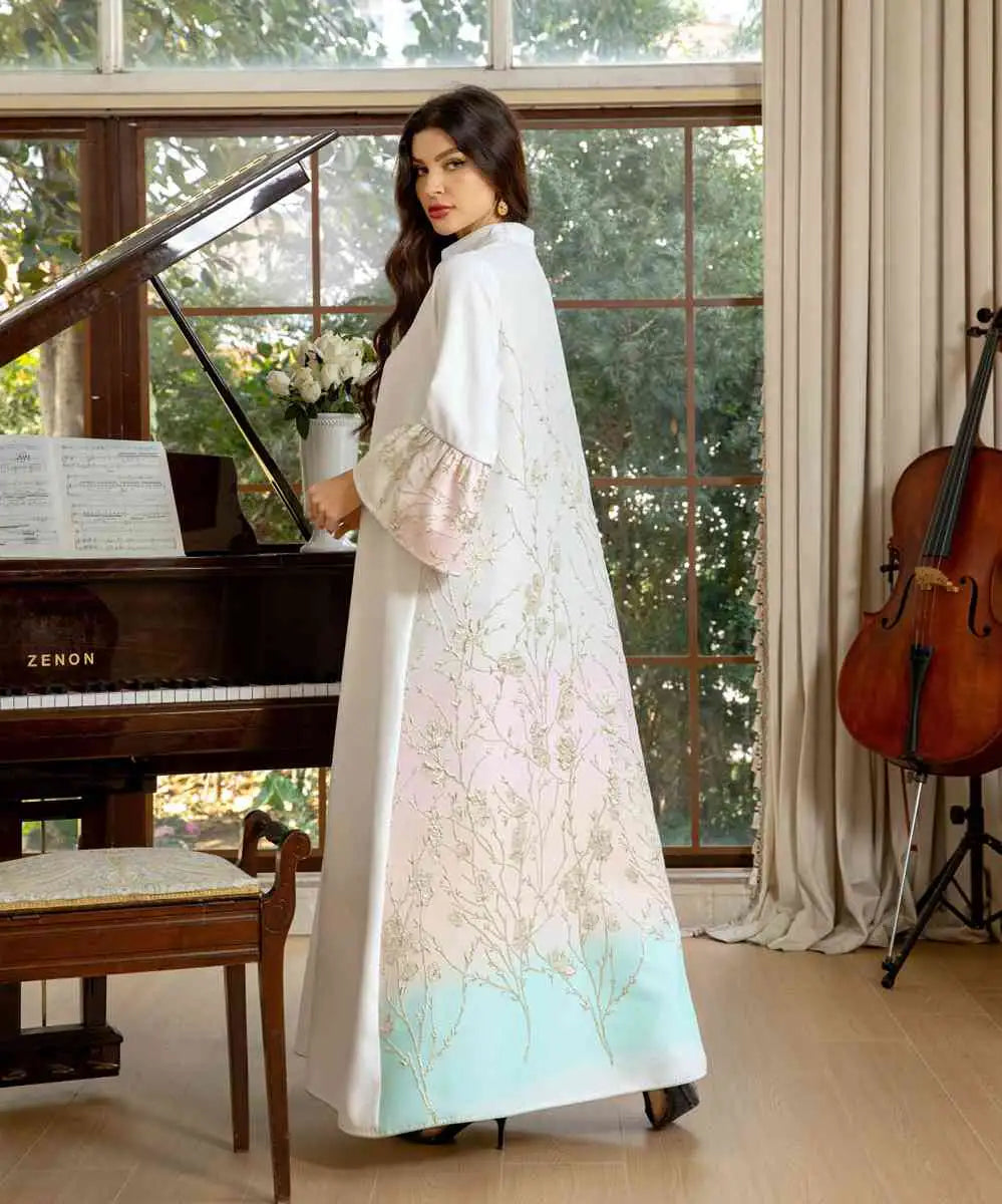 Elegant Gradient Jacquard Eid Dress for Muslim Women - Stylish Caftan Kaftan Dress for Eid Celebrations, Parties & Special Occasions