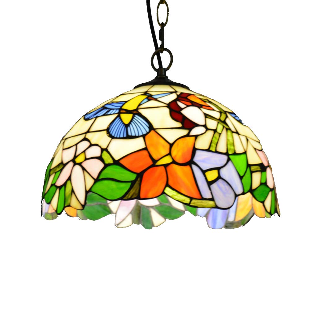 12 Inch Tiffany Style Stained Glass Pendant Lamp - Vintage Pastoral Bird & Flowers Design, Ceiling Hanging Light Fixture for Living Room, Bedroom, Dining Room - E27 Base 110V-240V - Perfect for Home Decor, Cafe Lighting & Vintage Interior Design
