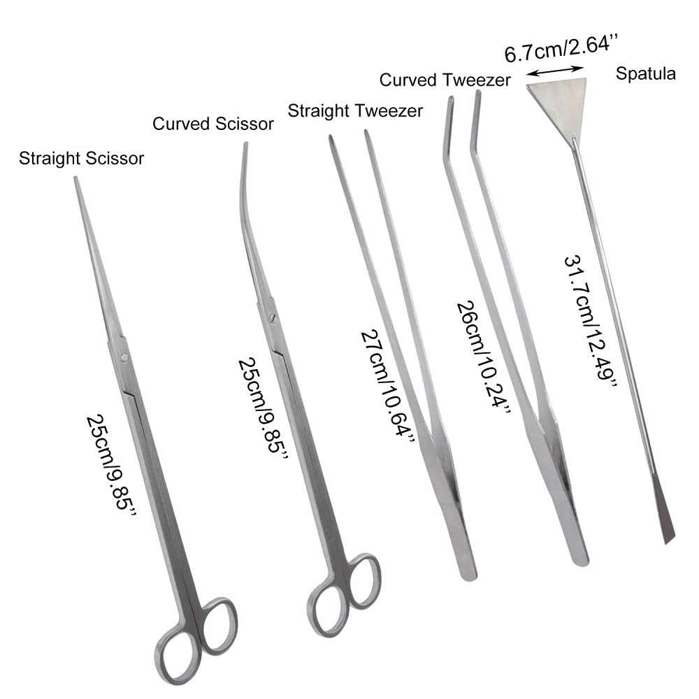 Premium Stainless Steel Aquarium Tools Set - Aquascaping Tweezers, Scissors & Spatula for Fish Tank Maintenance (5-Piece Kit) | Perfect for Aquatic Plant Trimming, Aquarium Decoration & Beginner Fish Keepers