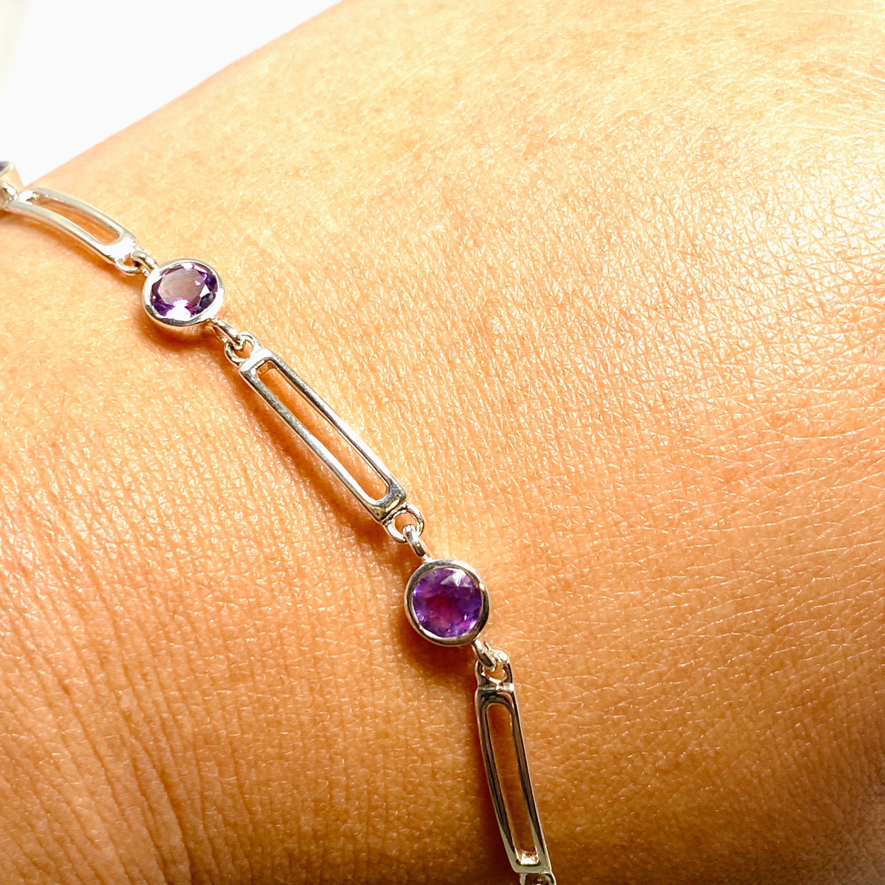 Natural Amethyst Round Faceted Gemstone Beads with Silver Spacer Beads - DIY Jewelry Making, Bracelet & Necklace Crafting Supplies for Women