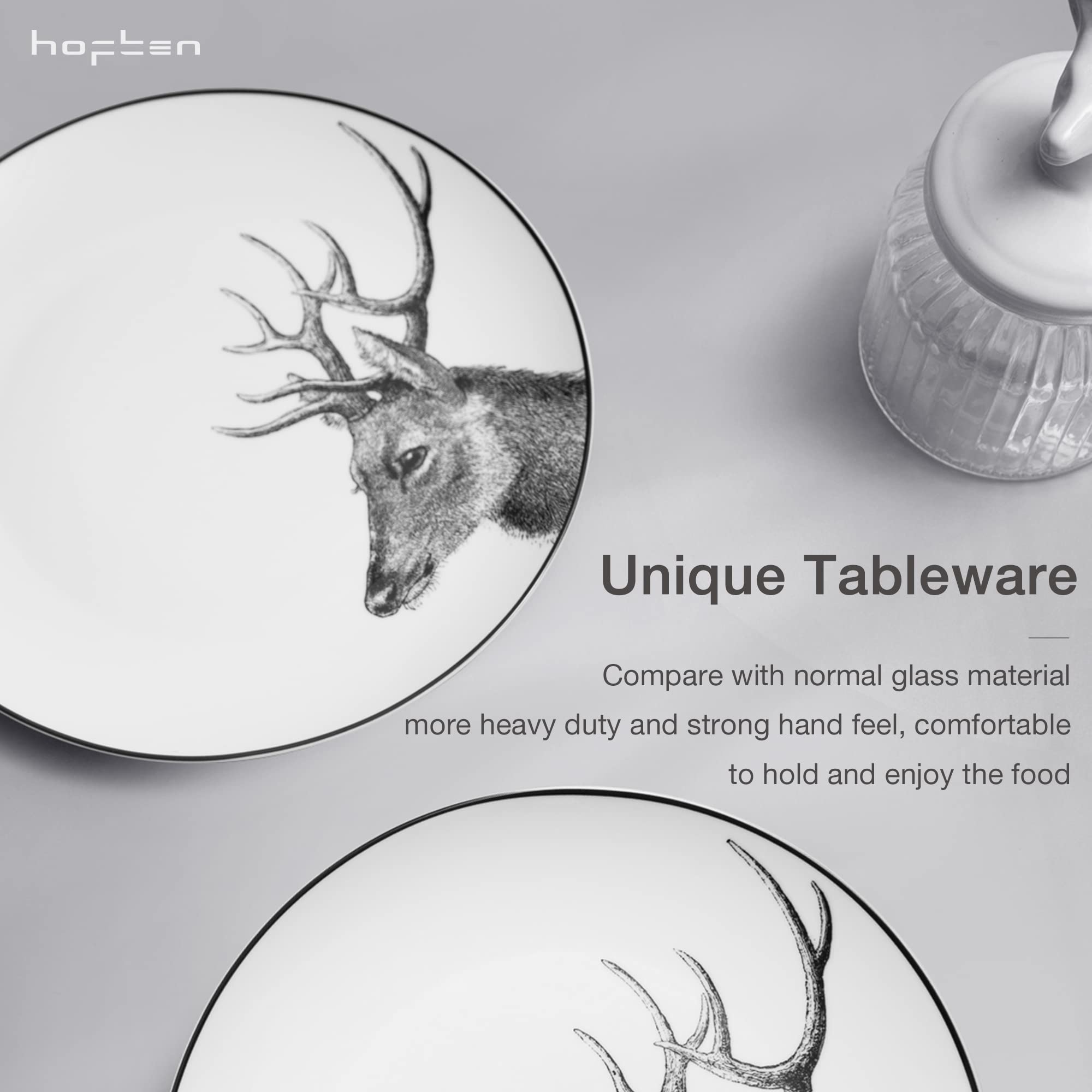 18-Piece Rustic Deer Dinnerware Set - Ceramic Plates & Bowls for 6, Microwave & Dishwasher Safe - Perfect for Holidays & Family Dinners