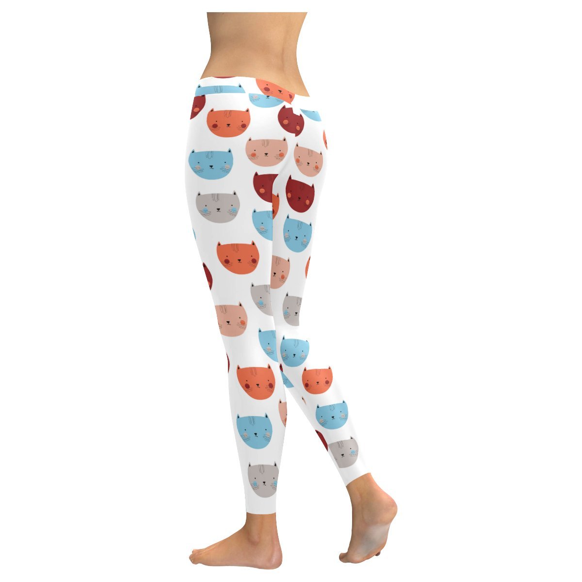 Pastel Cat Print Low Rise Women's Outdoor Plus Size Leggings (XXS-5XL) - Comfortable Yoga Pants for Running, Workout & Casual Wear