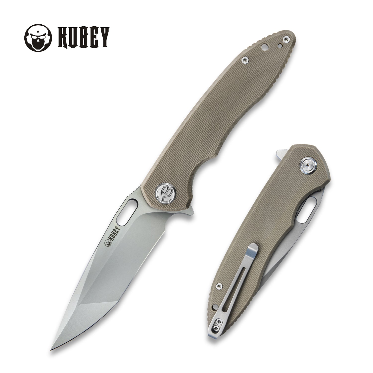 Premium Tan G10 Handle Folding Pocket Knife - D2 Steel Blade with Bead Blasted Finish - EDC Tactical Knife for Camping, Hiking & Outdoor Survival