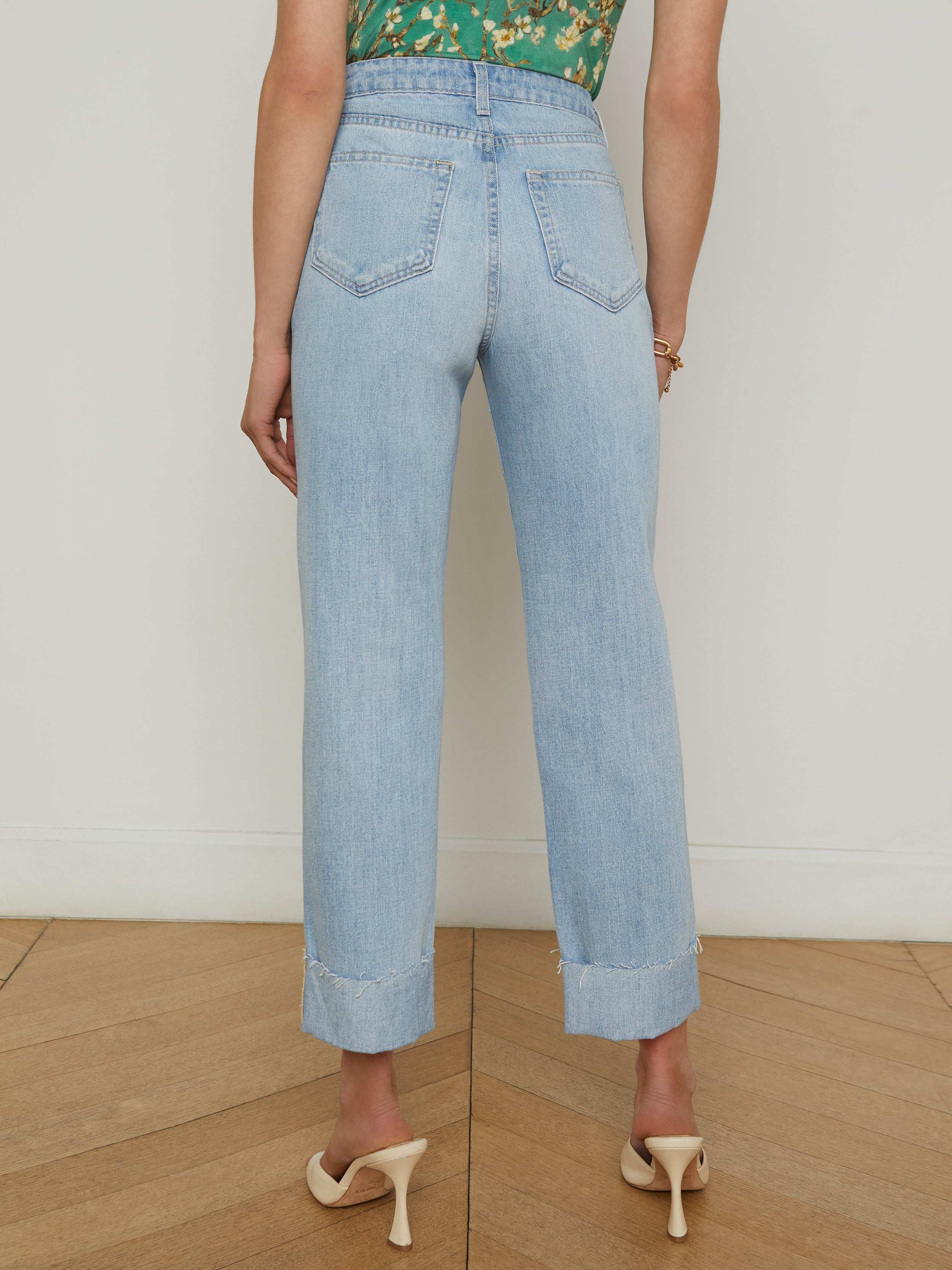 Maribel Women's Cuffed Straight Leg Jeans - High Waist Stretch Denim Pants for Casual Wear & Everyday Outfits