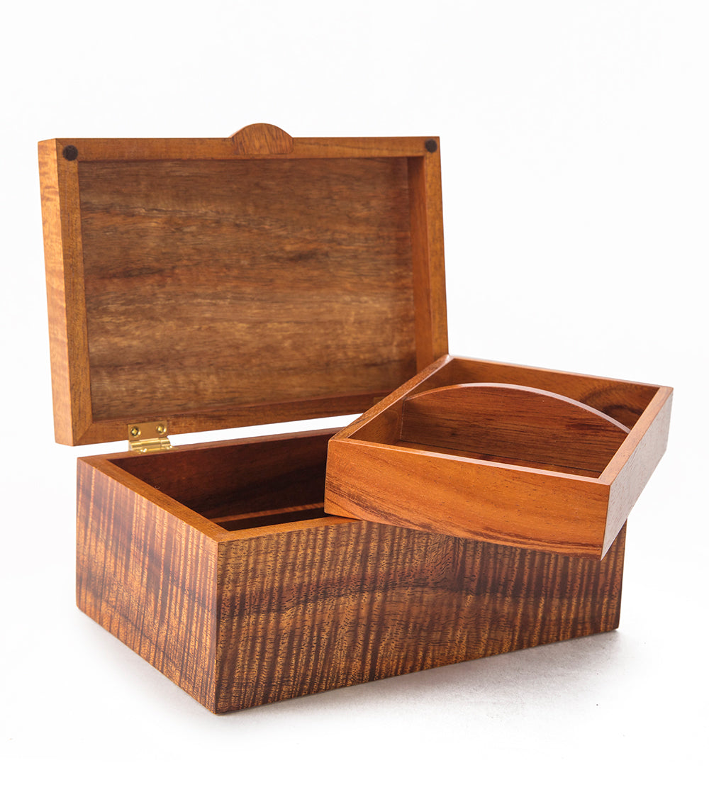 Premium MacArthur Koa Wood Jewelry Box with Removable Tray - Medium Size | Handcrafted Hawaiian Gift for Women | Perfect for Organizing Rings, Necklaces & Keepsakes