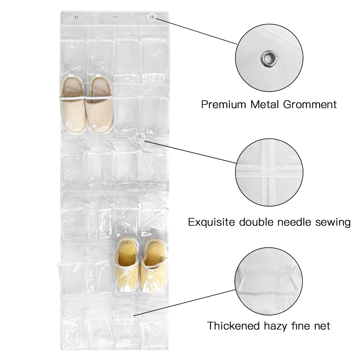 1 Pack 24 Clear Crystal Pockets Large Over The Door Hanging Shoe Organizer - 64