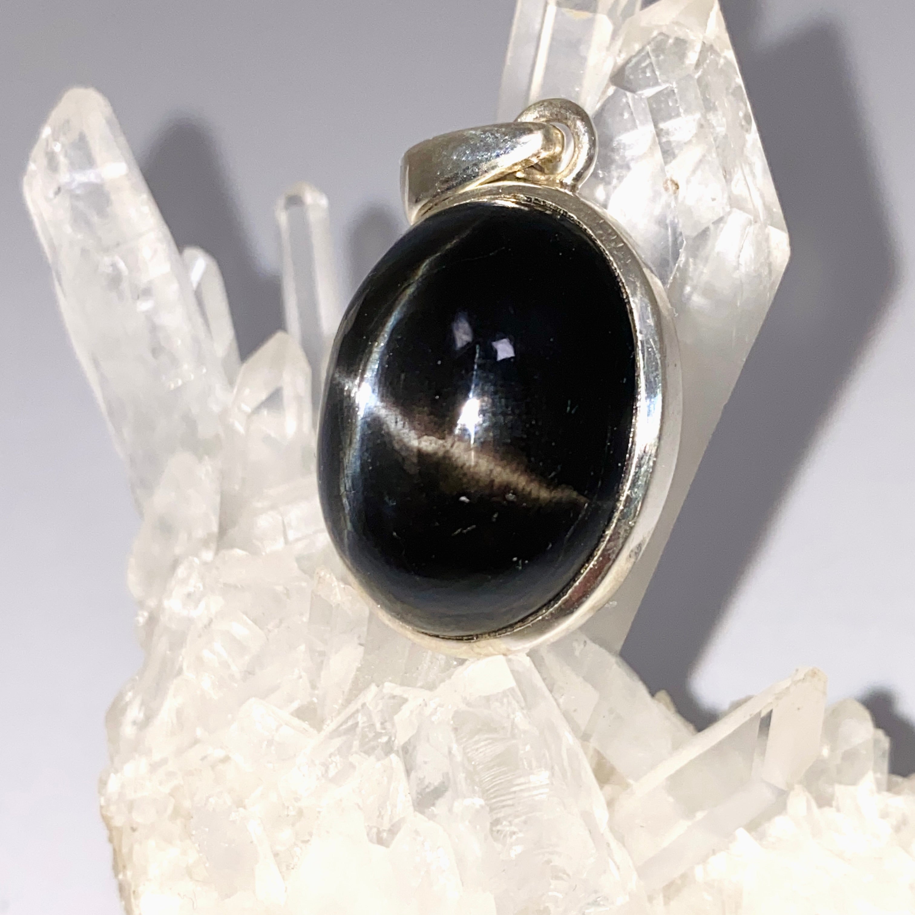 Natural Black Star Diopside Oval Cabochon Pendant Necklace - 925 Sterling Silver Jewelry for Women - Perfect for Evening Parties & Special Occasions
