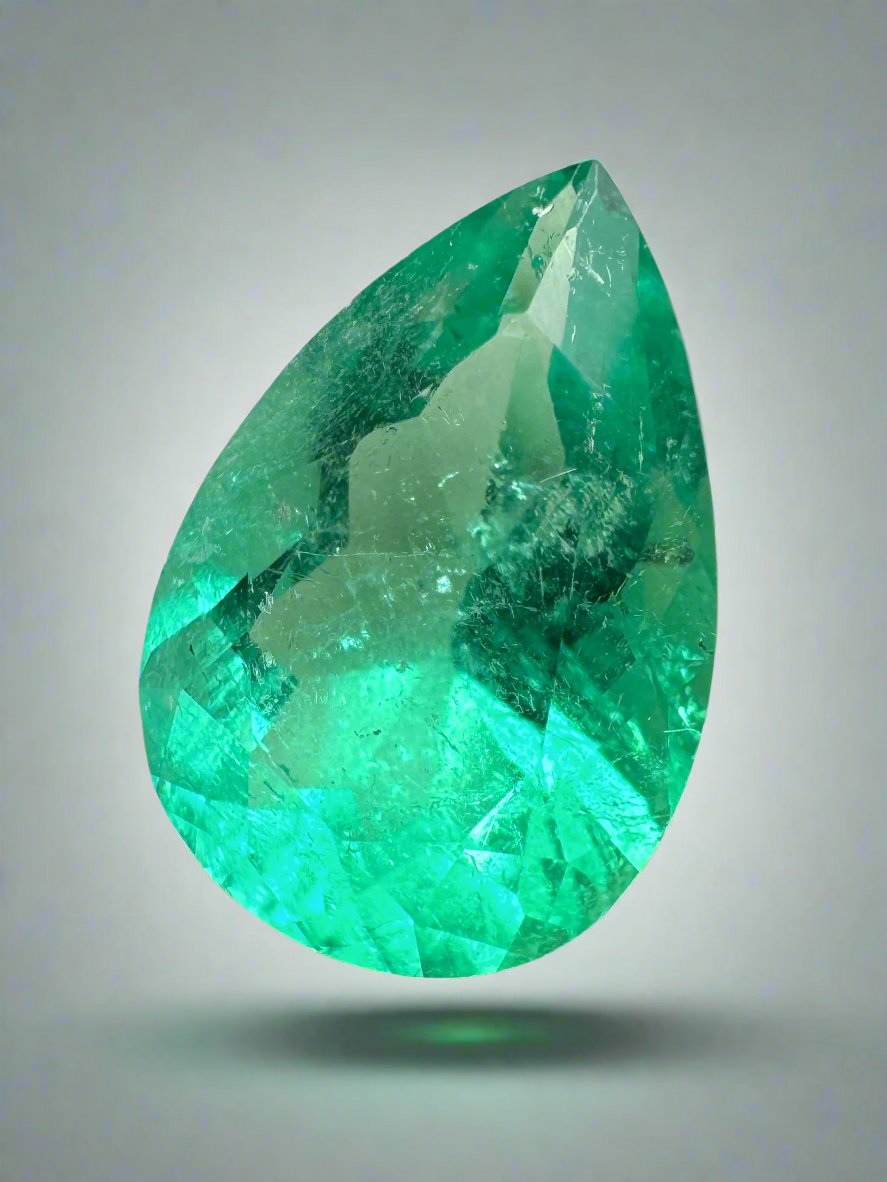 2.95 Carat 12.5x8.5mm Medium Green Natural Colombian Loose Emerald Pear Cut Gemstone for Jewelry Making & Engagement Rings