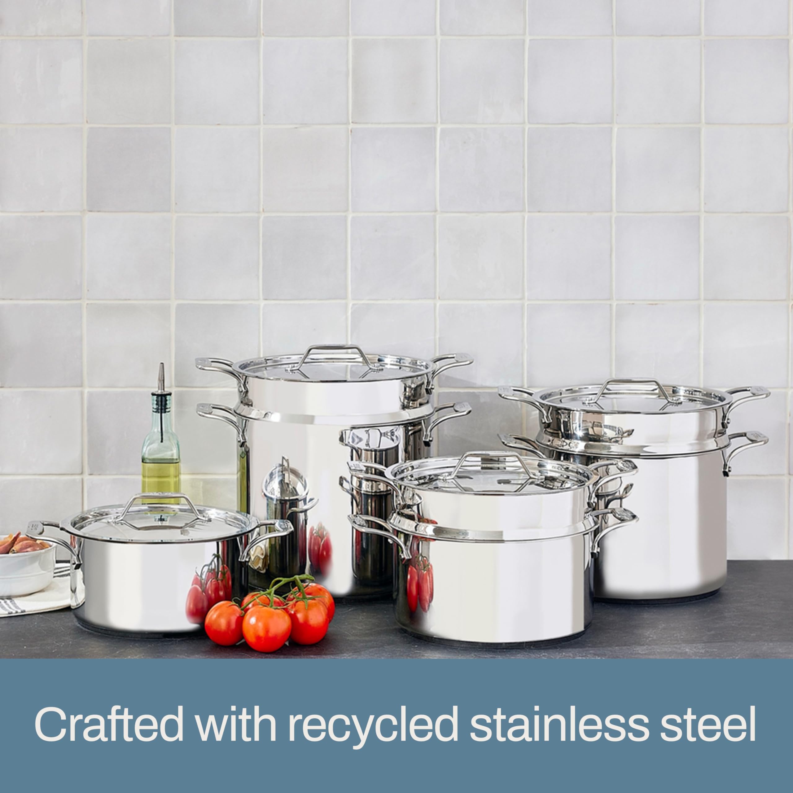 All-Clad 6-Quart Stainless Steel Multipot with Straining Lid - Induction Compatible, Oven & Broiler Safe up to 600°F - Pasta Strainer, Steamer Pot & Cookware for Home Kitchen - Perfect for Cooking Pasta, Steaming Vegetables & One-Pot Meals
