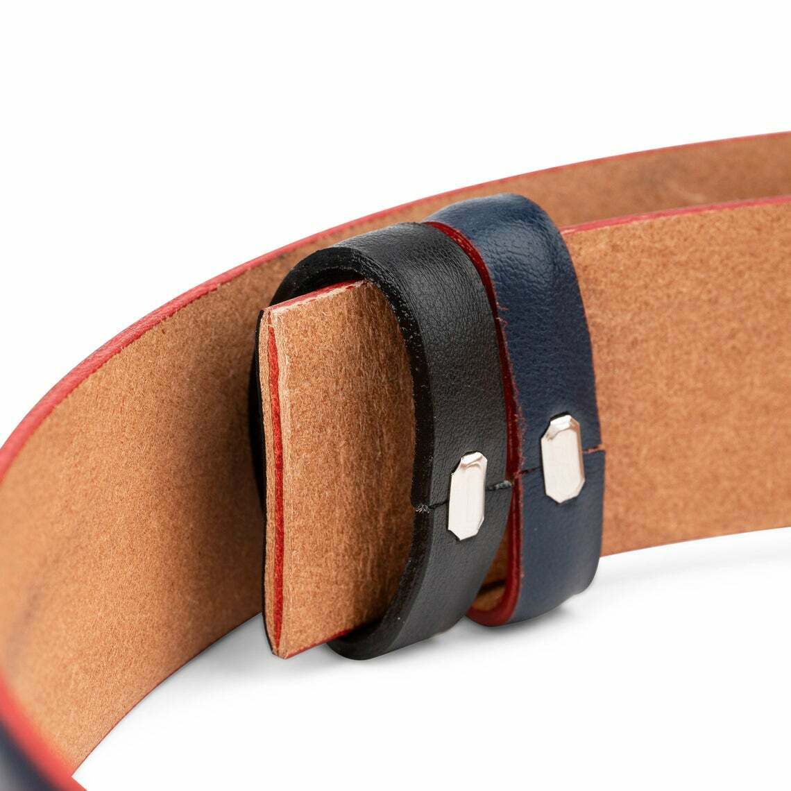Premium Blue Leather Belt Strap for Dunhill Buckles - Smooth Navy & Red Replacement (35mm Width) - Perfect for Business Attire, Formal Wear & Luxury Fashion Accessories