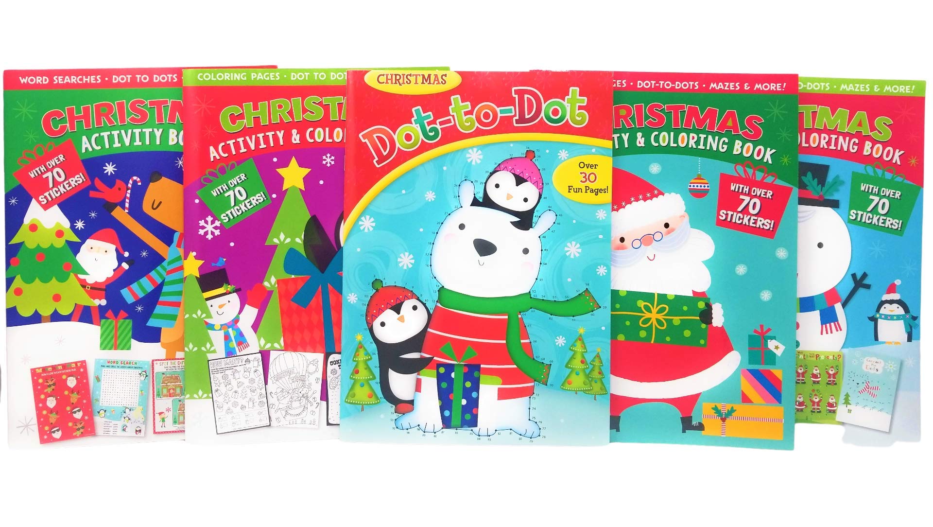 Christmas Coloring & Activity Book Set for Kids, Teens & Adults - 5 Books with 280+ Stickers, Word Scrambles & Find The Difference | Fun Holiday Stocking Stuffer Gift for Family, School & Travel Activities