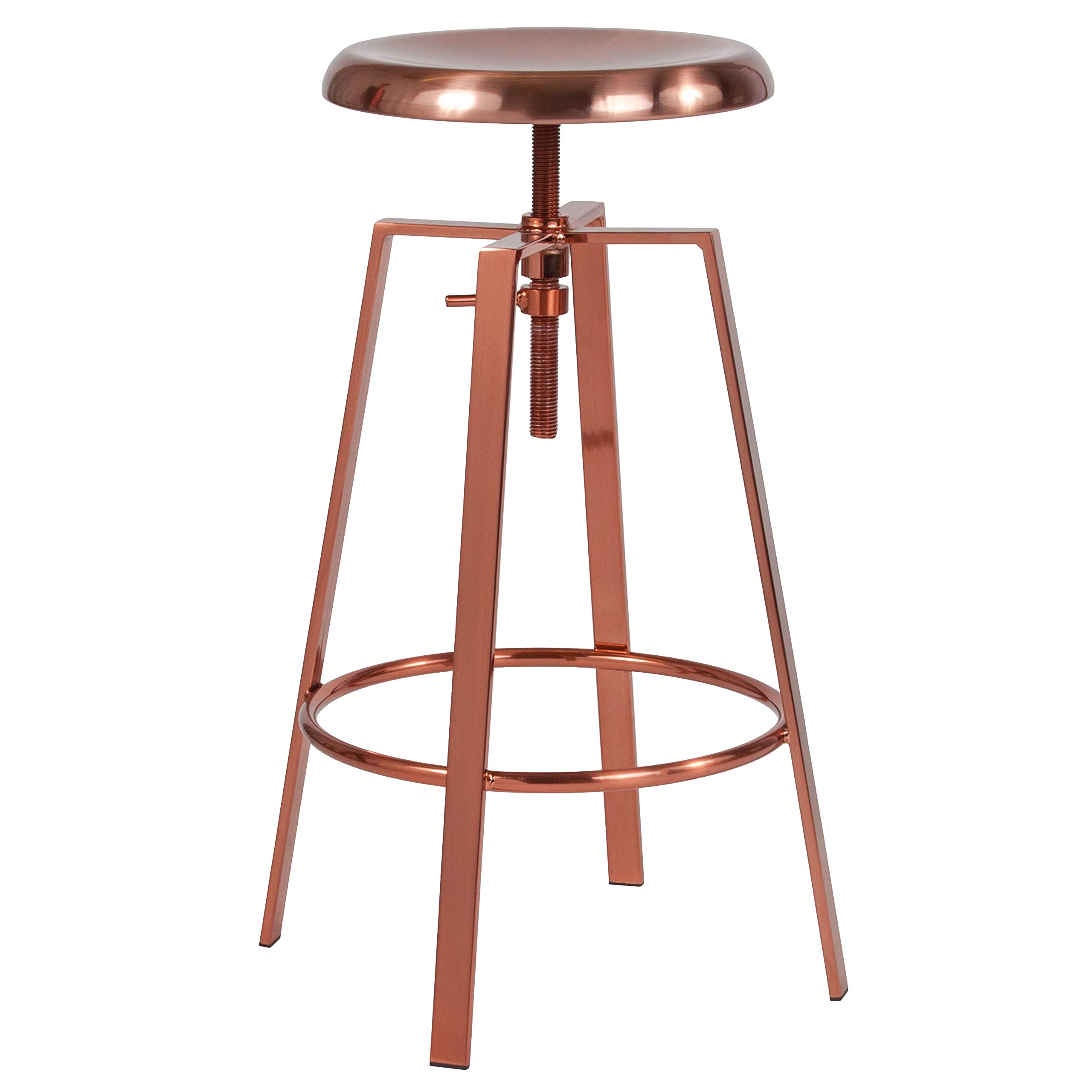 Industrial Style Barstool with Swivel Lift Seat in Rose Gold - Adjustable Height Bar Chair for Kitchen Island, Home Bar & Office Use
