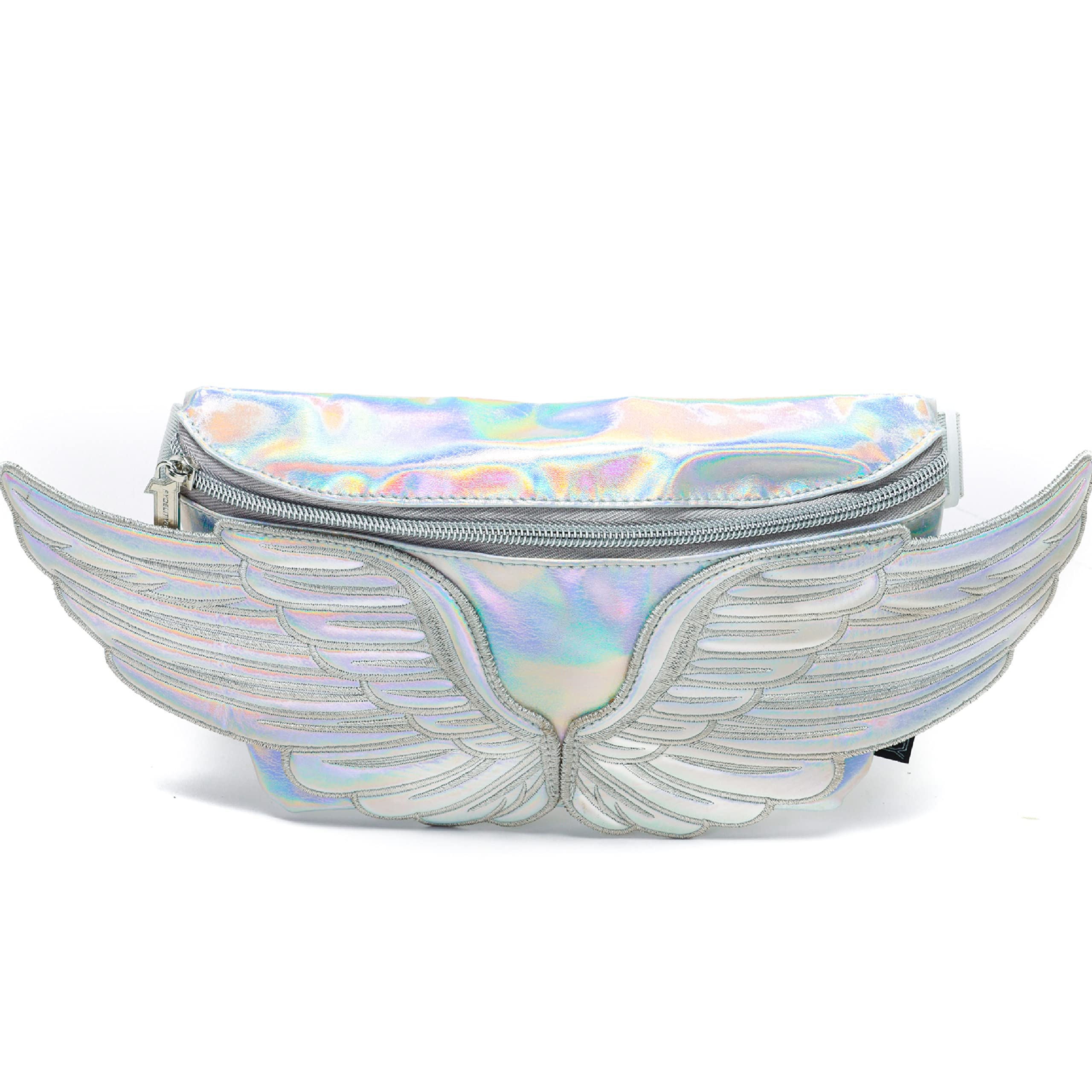 Retro Fanny Pack for Women & Men - 80s Vintage Waist Pack Crossbody Bag, Small Cute Festival Belt Bag with Silver WINGS Design | Perfect for Concerts, Travel & Outdoor Activities