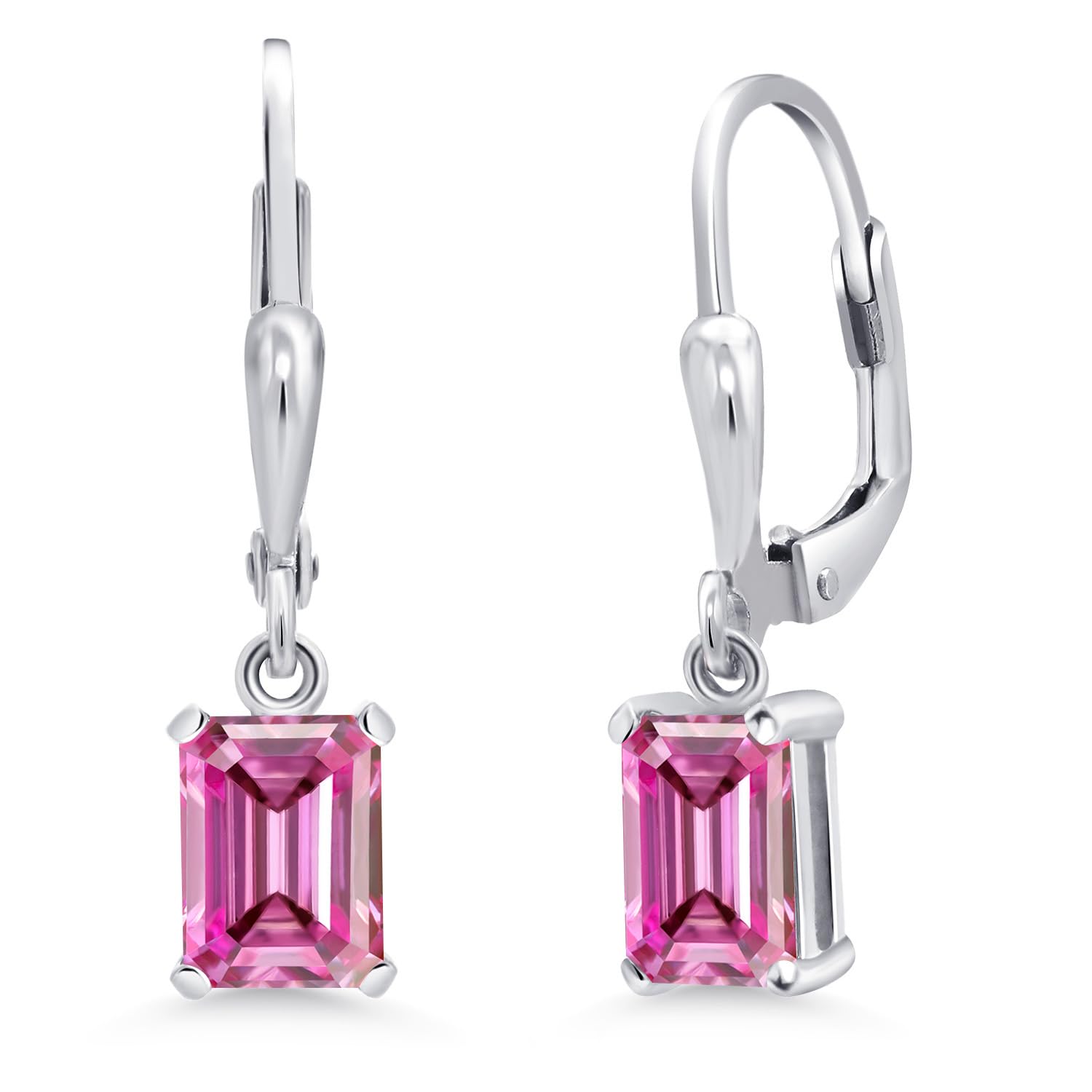 Gem Stone King 925 Sterling Silver Emerald Cut 7x5mm Birthstone Drop Dangle Earrings for Women | Leverback Earrings for Everyday Wear, Gift & Special Occasions