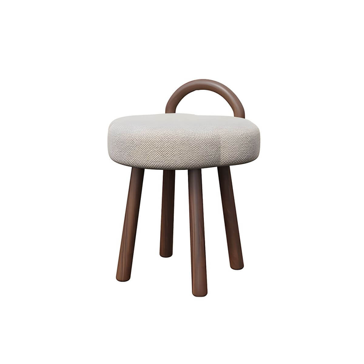 White Upholstered Vanity Stool with Back Support & Wooden Legs - 19