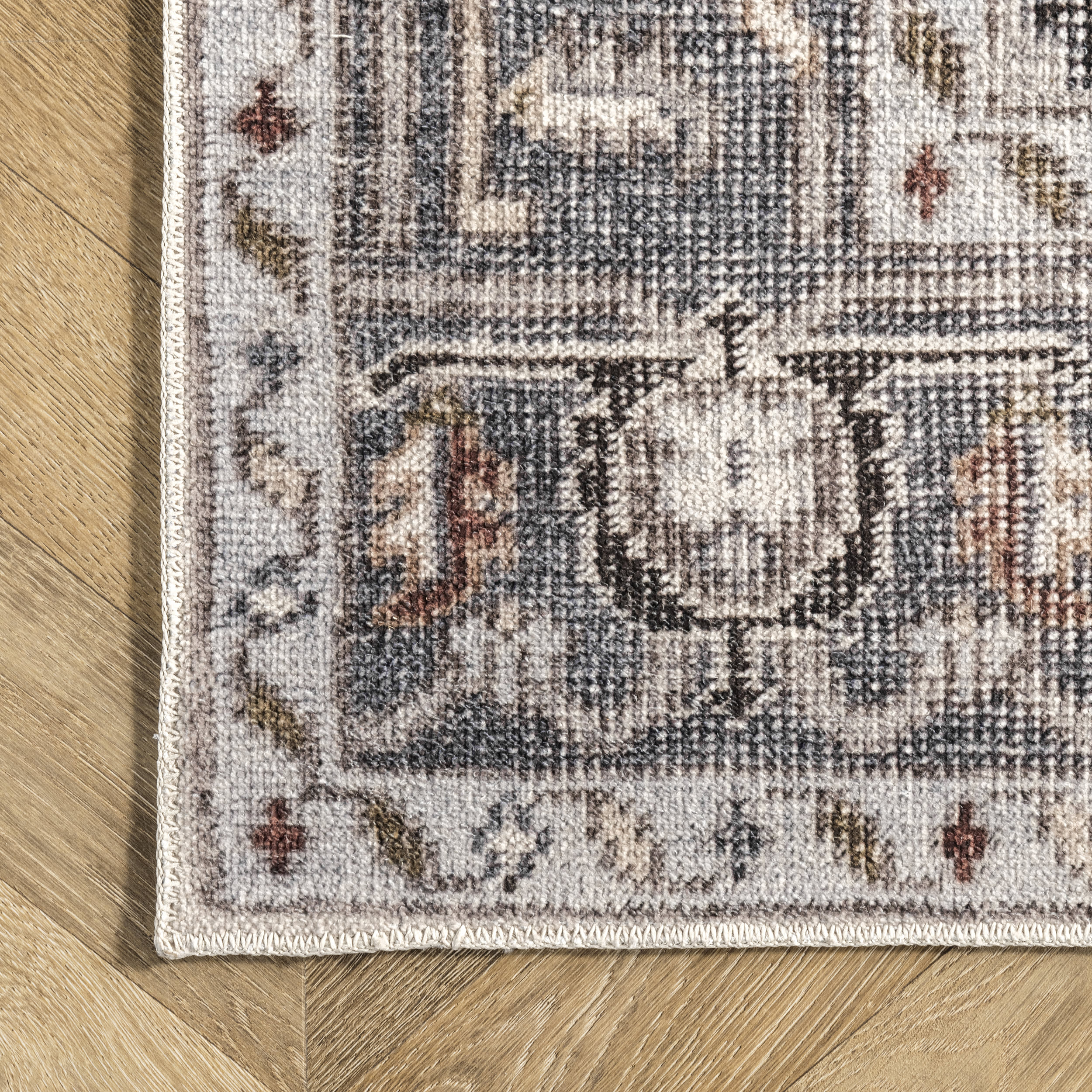 Crystalline Medallion Washable Rug - Soft & Durable Beige Area Rug for Living Room, Bedroom, or Office | Easy to Clean & Stain Resistant