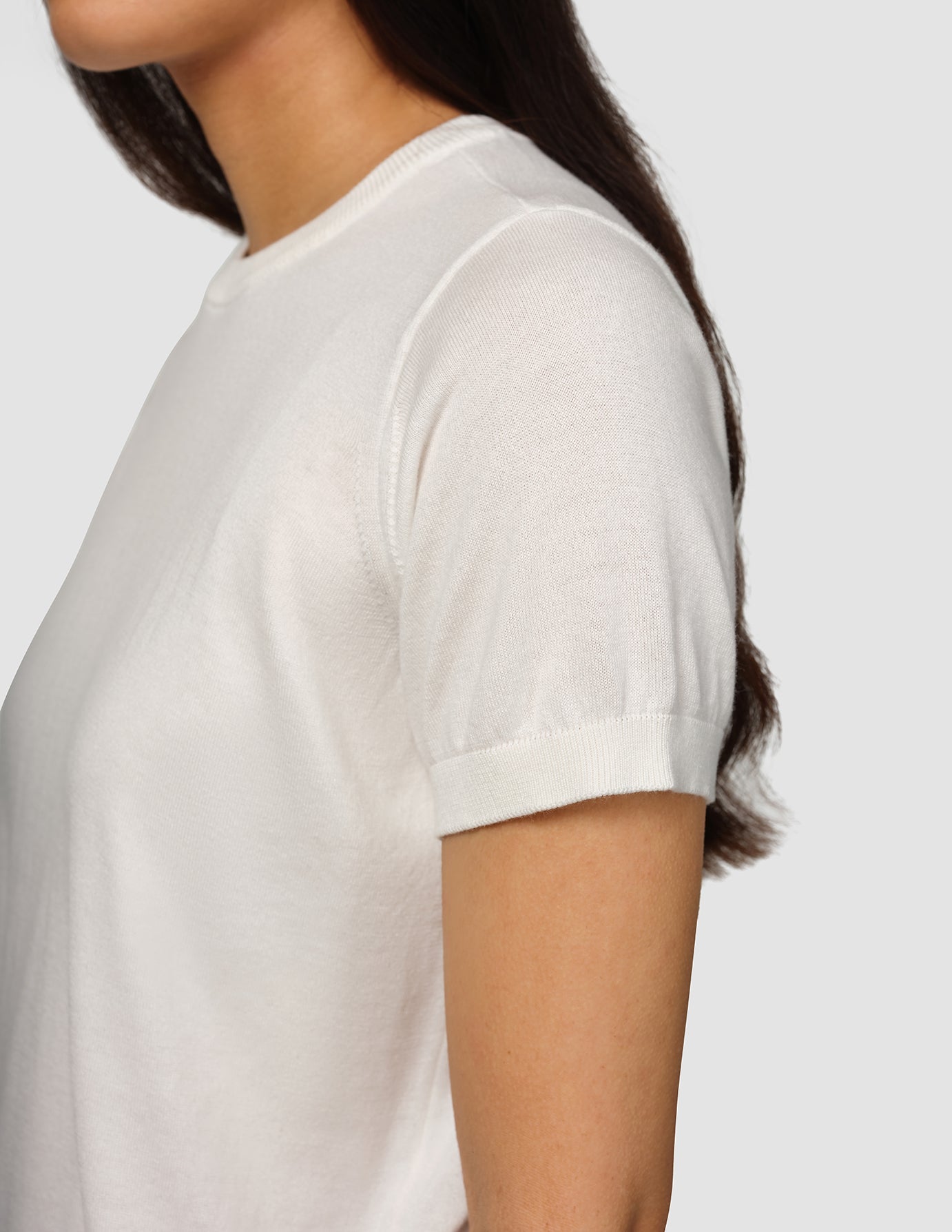 Premium Fine Knit T-Shirt for Women - Soft Breathable Cotton Blend - Off White - Perfect for Casual Wear, Layering & Everyday Comfort