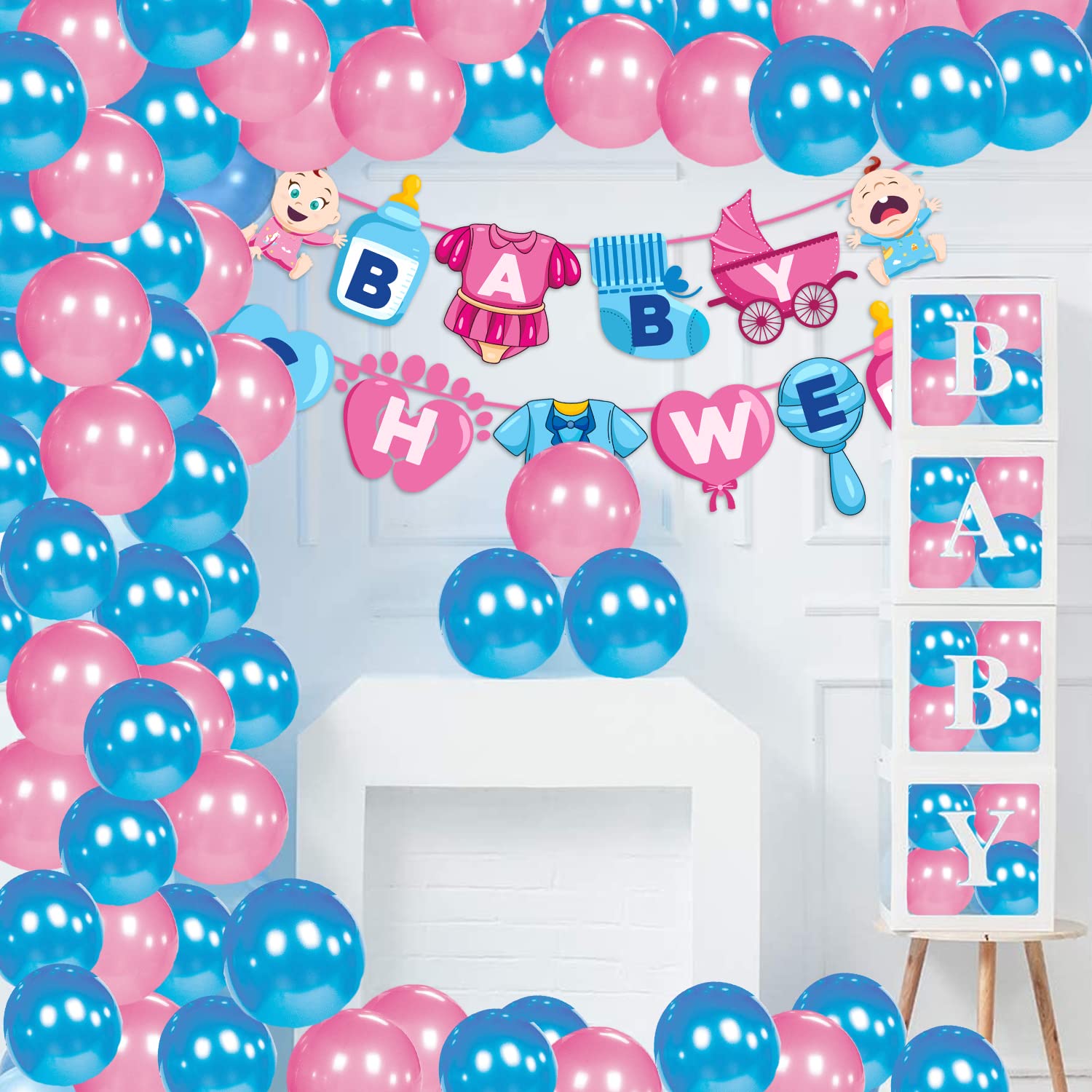 Zyozique Baby Shower Decorations Set - 26-Pack Party Supplies with Letter Paper Banner & Balloons for Gender Reveal, Newborn Celebration - Perfect for Nursery Decor and Baby Shower Theme Parties
