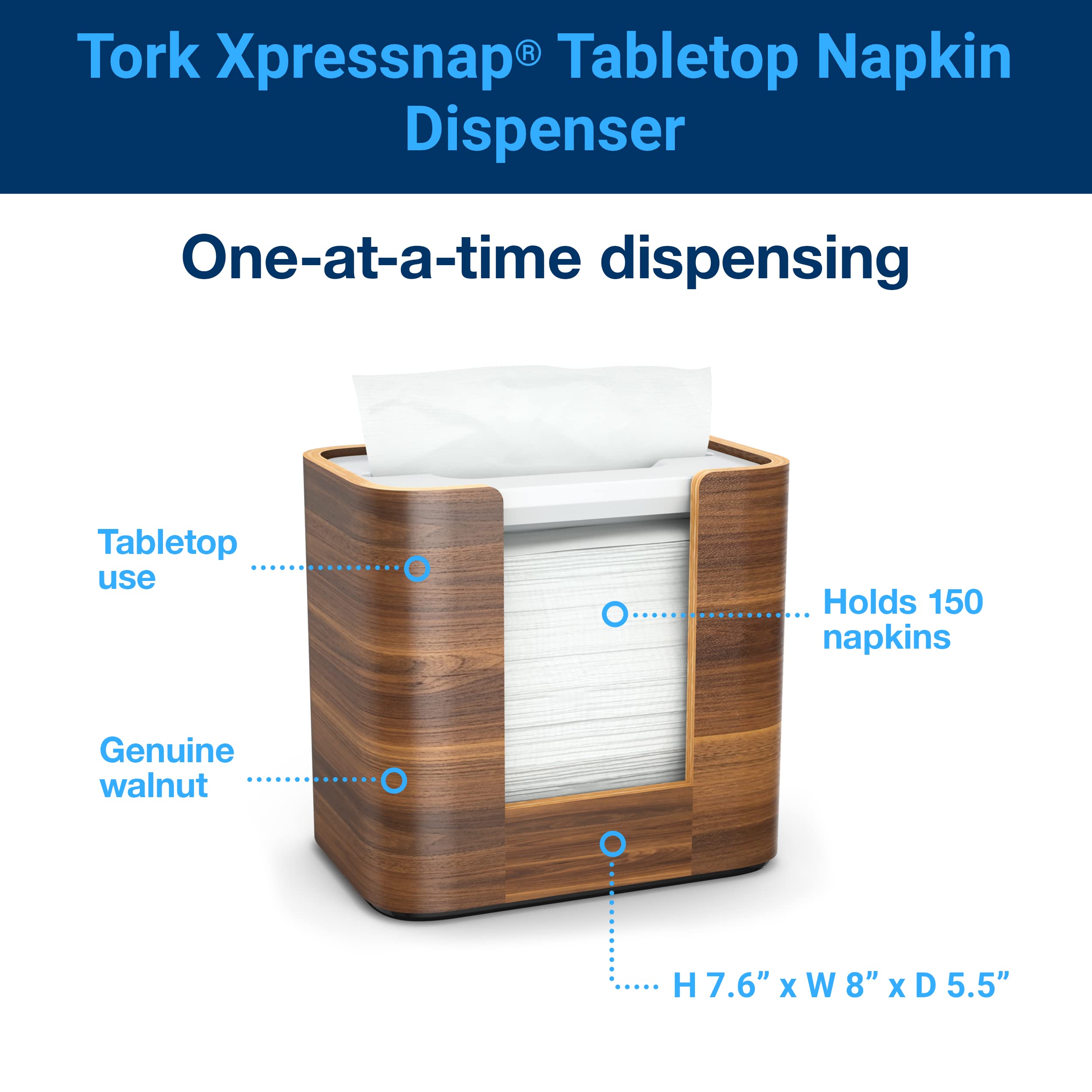 Tork Xpressnap Tabletop Napkin Dispenser in Walnut Finish with Universal Refill - 12 Packs of 500 Premium Paper Napkins for Restaurants, Cafes, and Home Dining