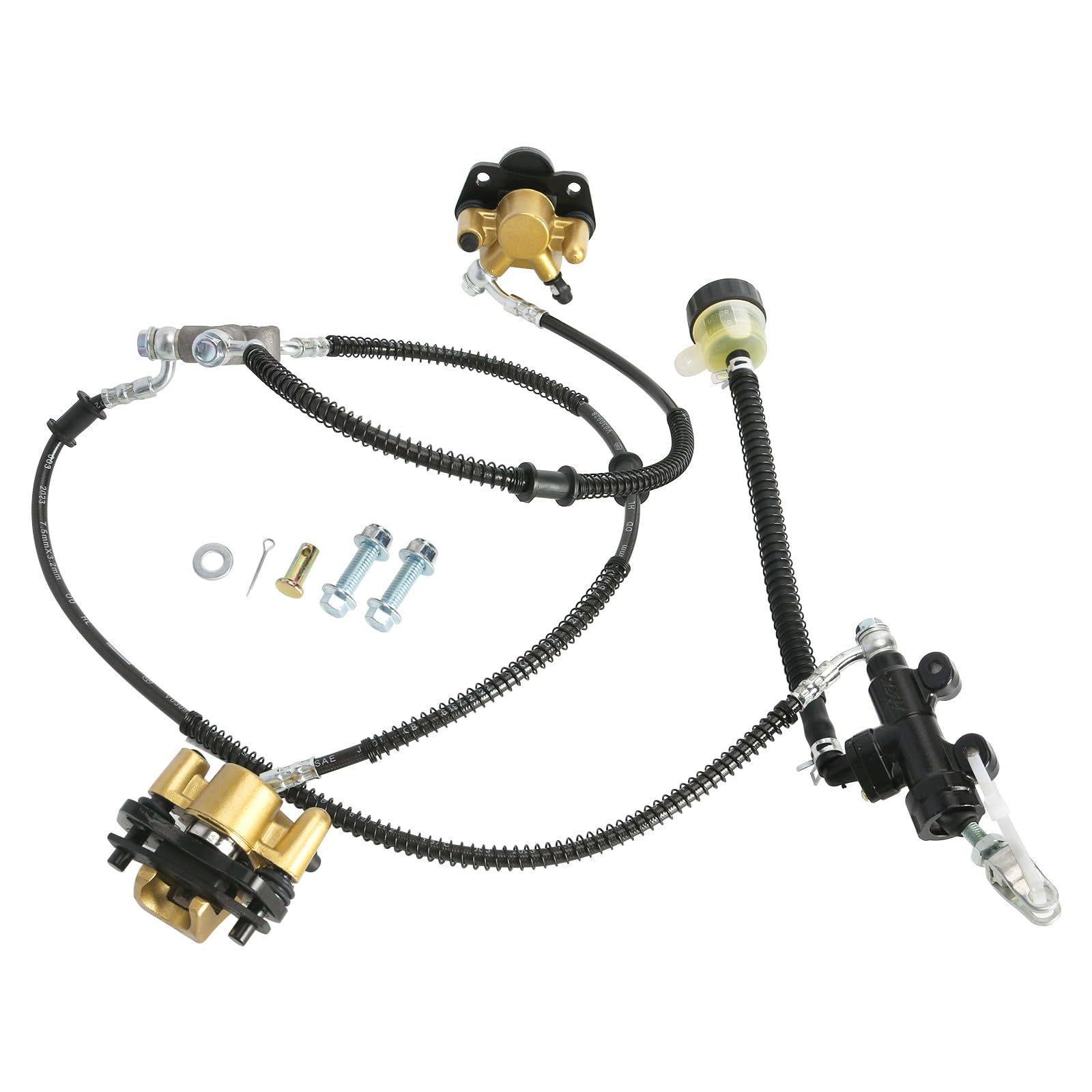 Go Kart 4 Stud Front Wheel Rim Hub Steering Spindle Knuckle Kit with Hydraulic Brake Caliper & Master Cylinder Assembly - Compatible with ATV, Buggy, Golf Cart, Quad, 4 Wheelers & Tricycle - Perfect for DIY Repairs & Off-Road Upgrades