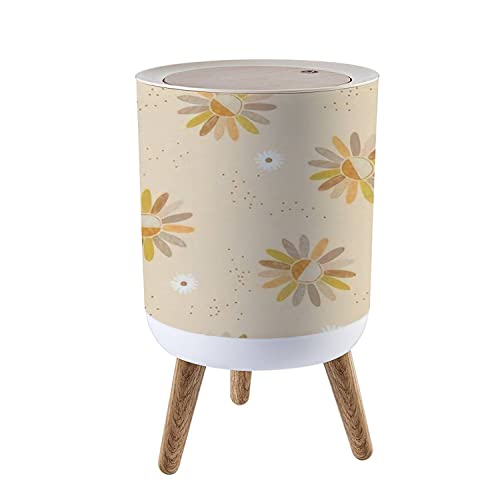 Small Trash Can with Lid - 1.8 Gallon Round Waste Bin with Childproof Press Cover & Dog Proof Design, Floral Chamomile Daisy Pattern for Kitchen, Bathroom, Living Room - Perfect for Home, Office, Nursery & Pet-Friendly Spaces
