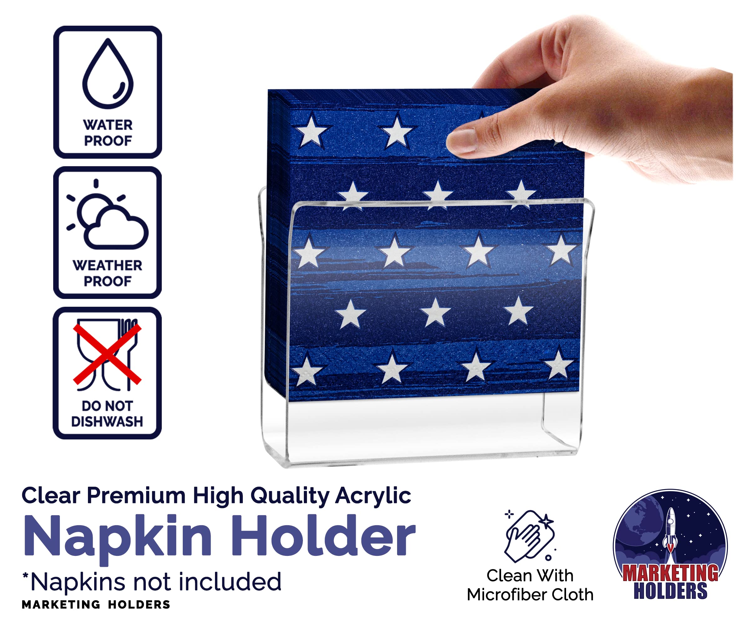 4 Pack Clear Acrylic Flared Napkin Holder - Upright Tabletop Stand for Easy Grab Napkin Display - Perfect for Restaurants, Kitchen & Dining Room Decor - Great for Parties, Weddings and Home Entertaining