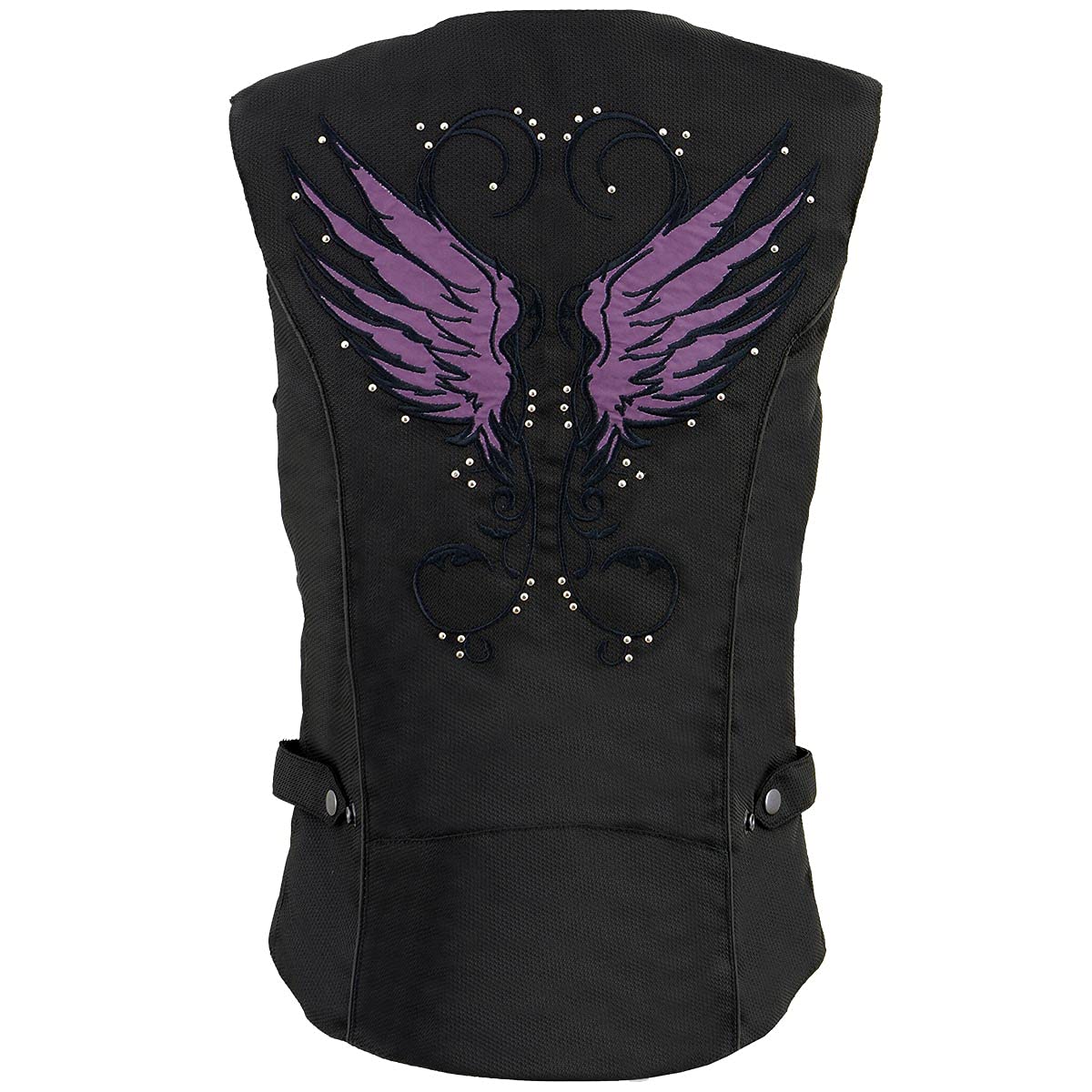 Milwaukee Leather SH1955 Women's Black Textile Vest with Wing Embroidery - Stylish Motorcycle Riding Gear for Ladies Biker Fashion & Outdoor Adventures