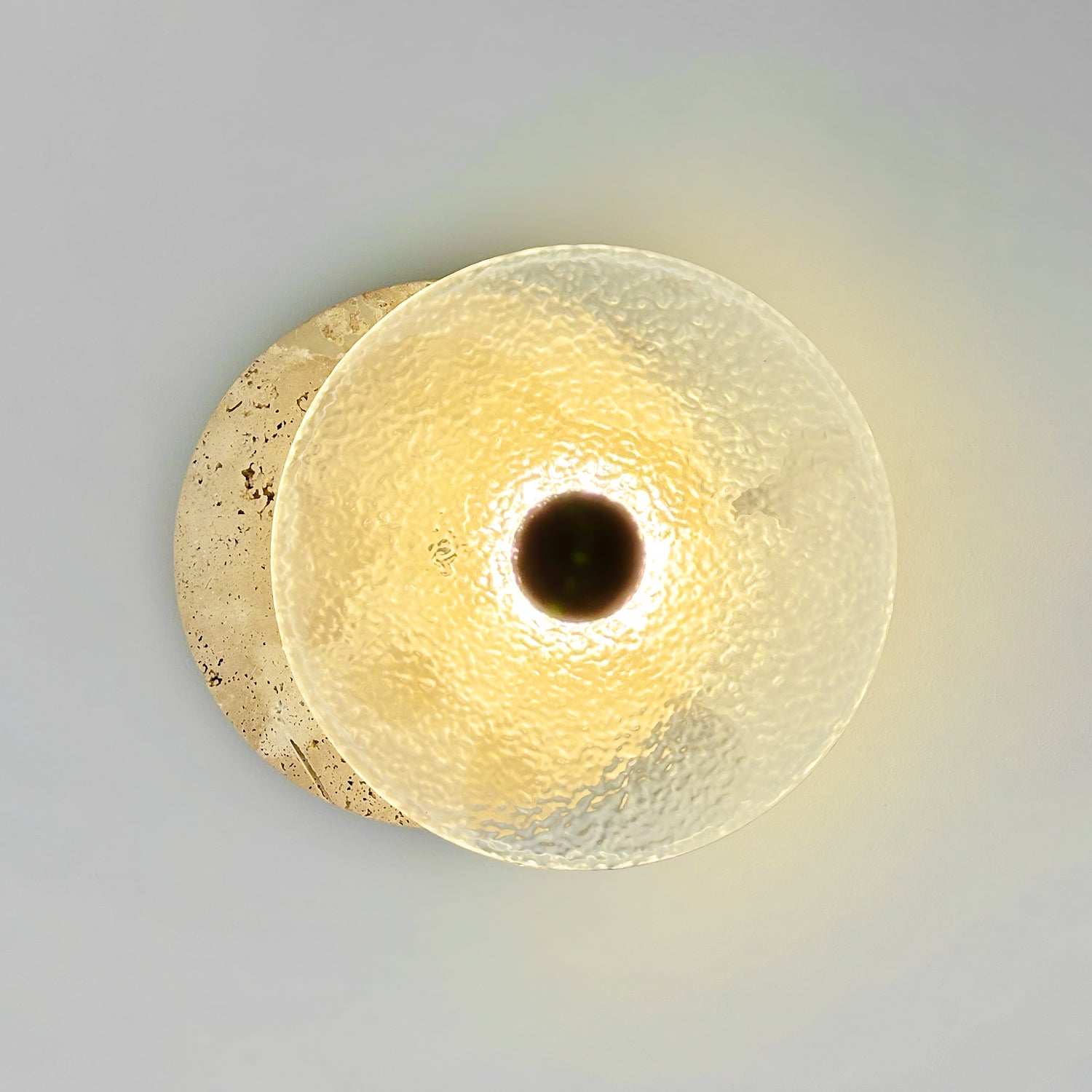 Aurora Travertine Wall Lamp - Modern Rustic Sconce Light Fixture for Living Room, Bedroom, and Hallway Decor