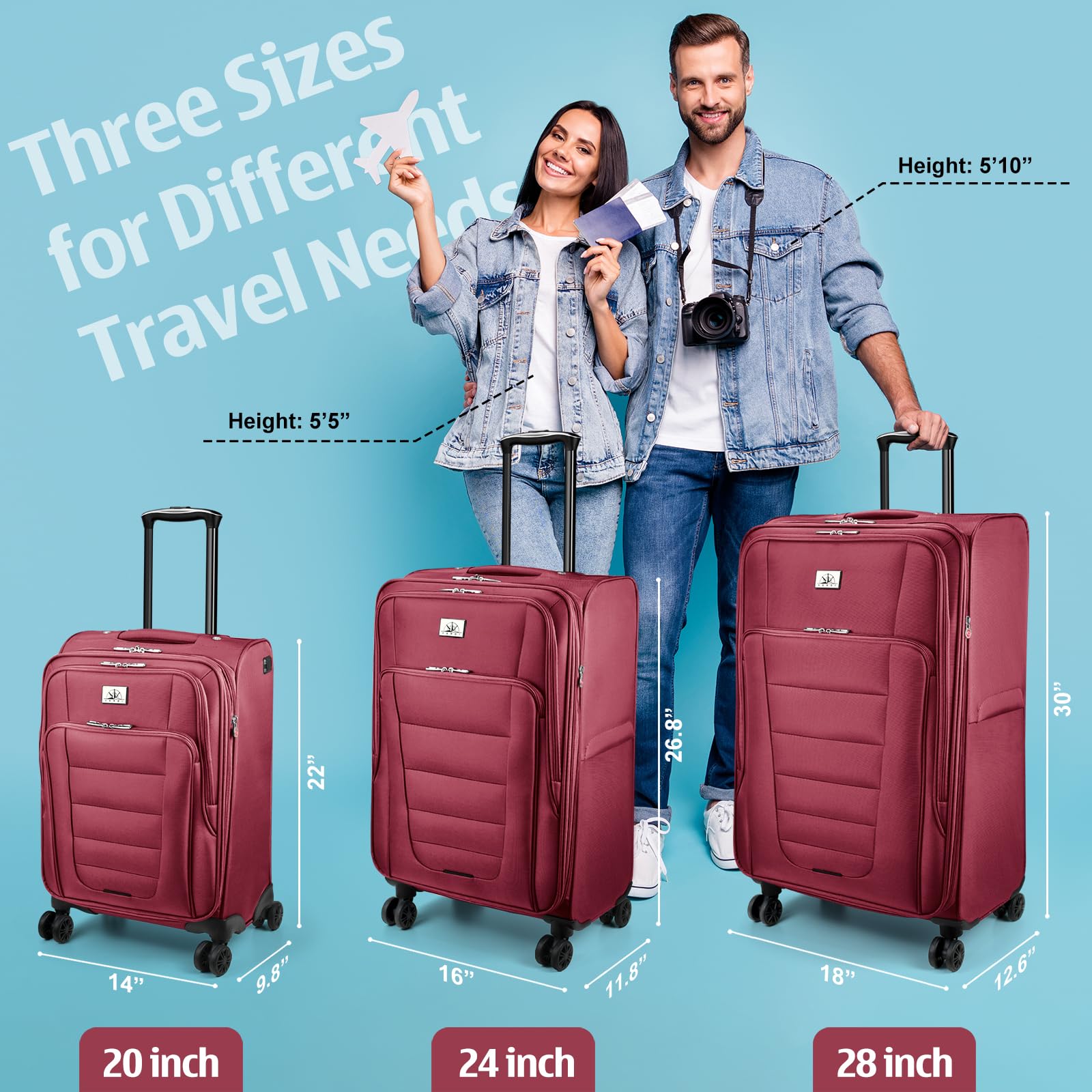 Verdi 28-Inch Expandable Lightweight Spinner Luggage - Burgundy Softside Suitcase for Checked Travel | Perfect for Long Trips, Vacations & Business Travel