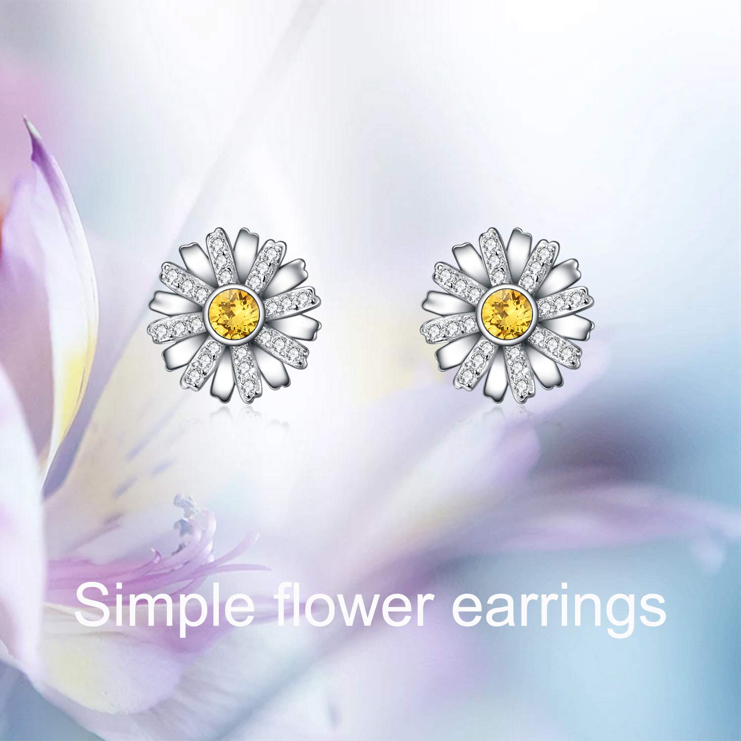 AOBOCO Sterling Silver Flower Stud Earrings with Crystals - Elegant Dainty Jewelry for Women, Perfect Birthday & Christmas Gift for Her - Ideal for Weddings, Parties, and Everyday Wear