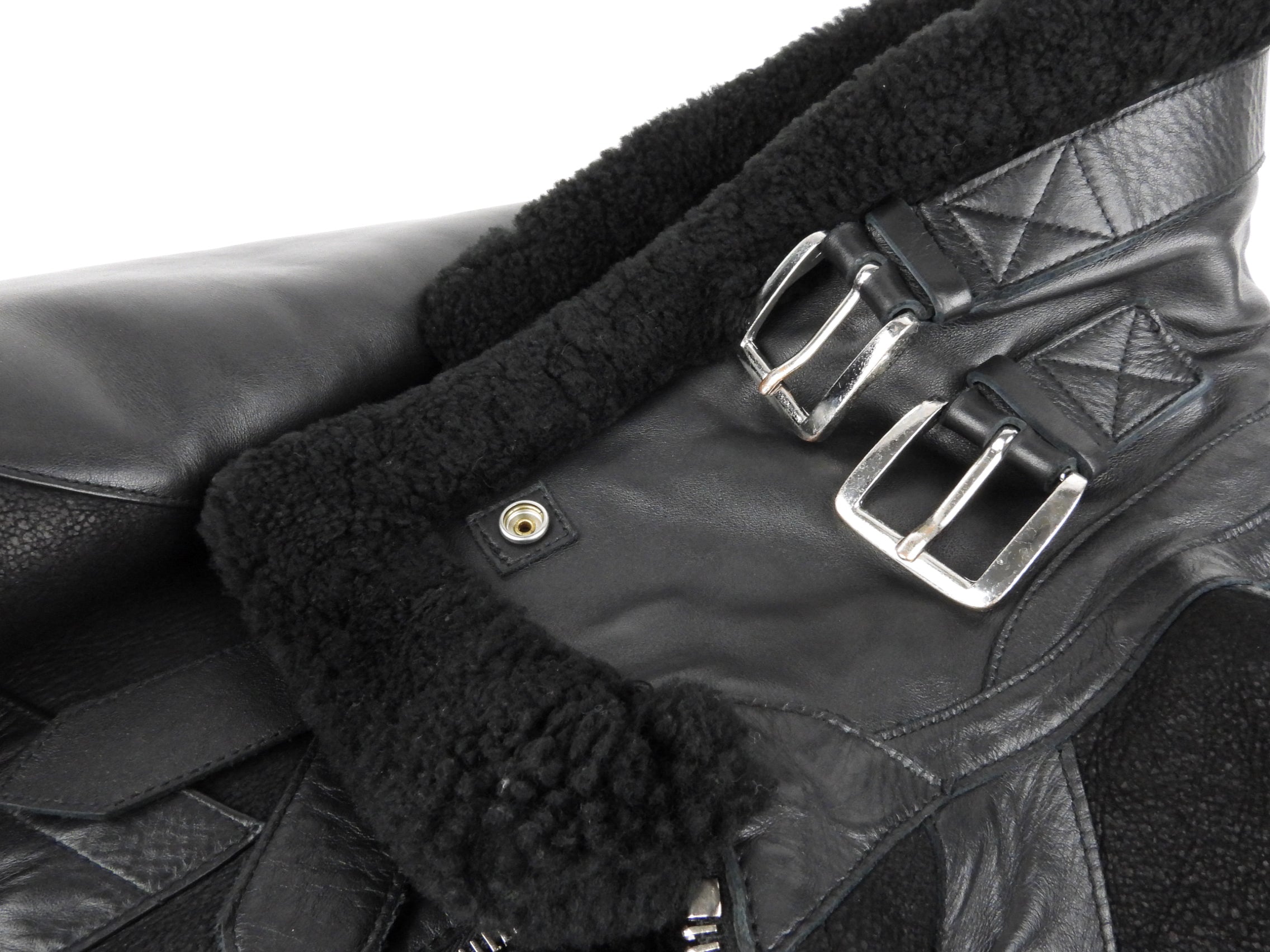 Balenciaga Black Leather Logo Shearling Jacket - Women's Winter Coat for Fashion & Streetwear | Size 38 | Perfect for Cold Weather & Stylish Outfits