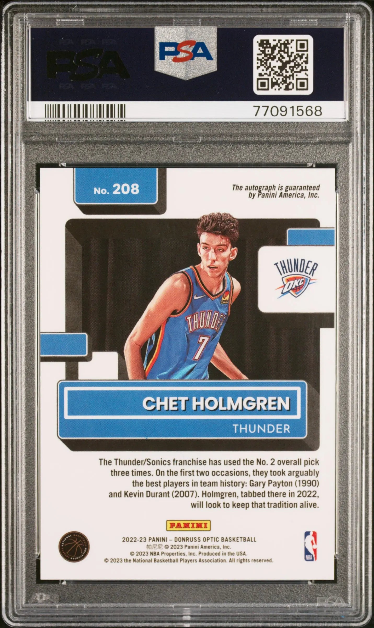 2022 Panini Donruss Optic Rated Rookie Auto Chet Holmgren PSA 10 Graded Basketball Card - Perfect for Collectors, Sports Memorabilia Enthusiasts and NBA Fans