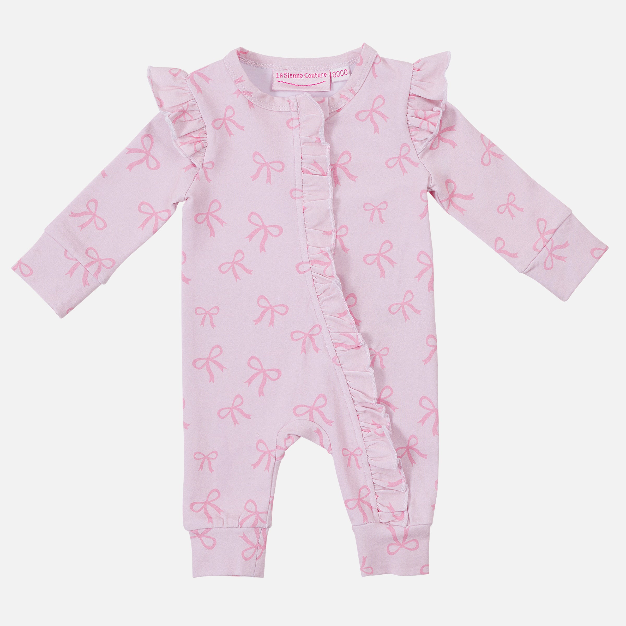 Frill Zip Romper with Pink Bows - Baby Girls' Cute Outfit for Photoshoots, Parties & Special Occasions