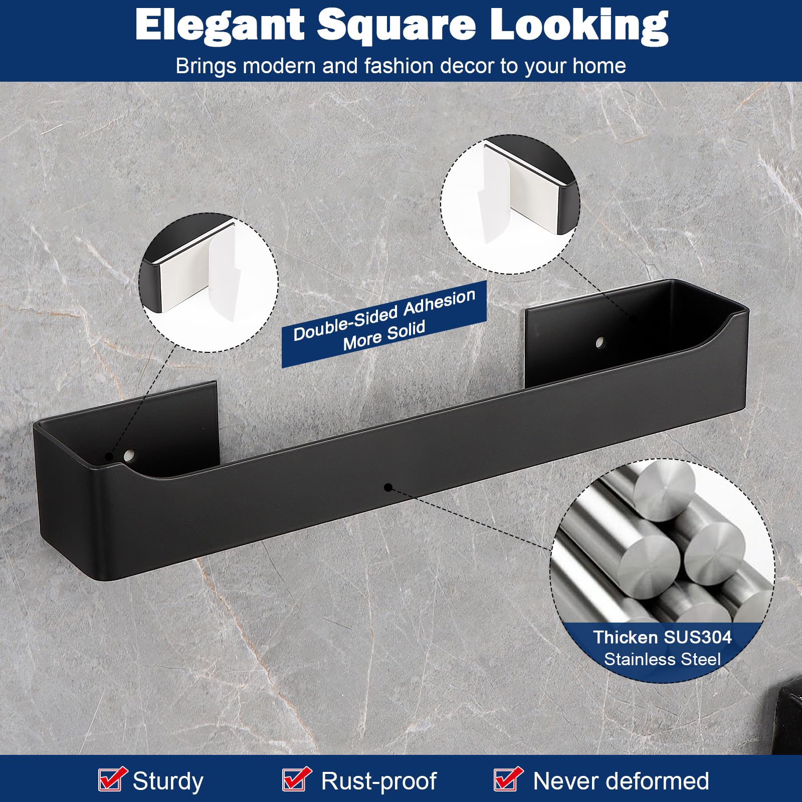 NearMoon Self-Adhesive Stainless Steel Hand Towel Holder - 12 Inch Matte Black Wall Mounted Towel Ring for Bathroom & Kitchen - Rustproof, No Drill Installation - Perfect for Small Spaces & Rental Homes