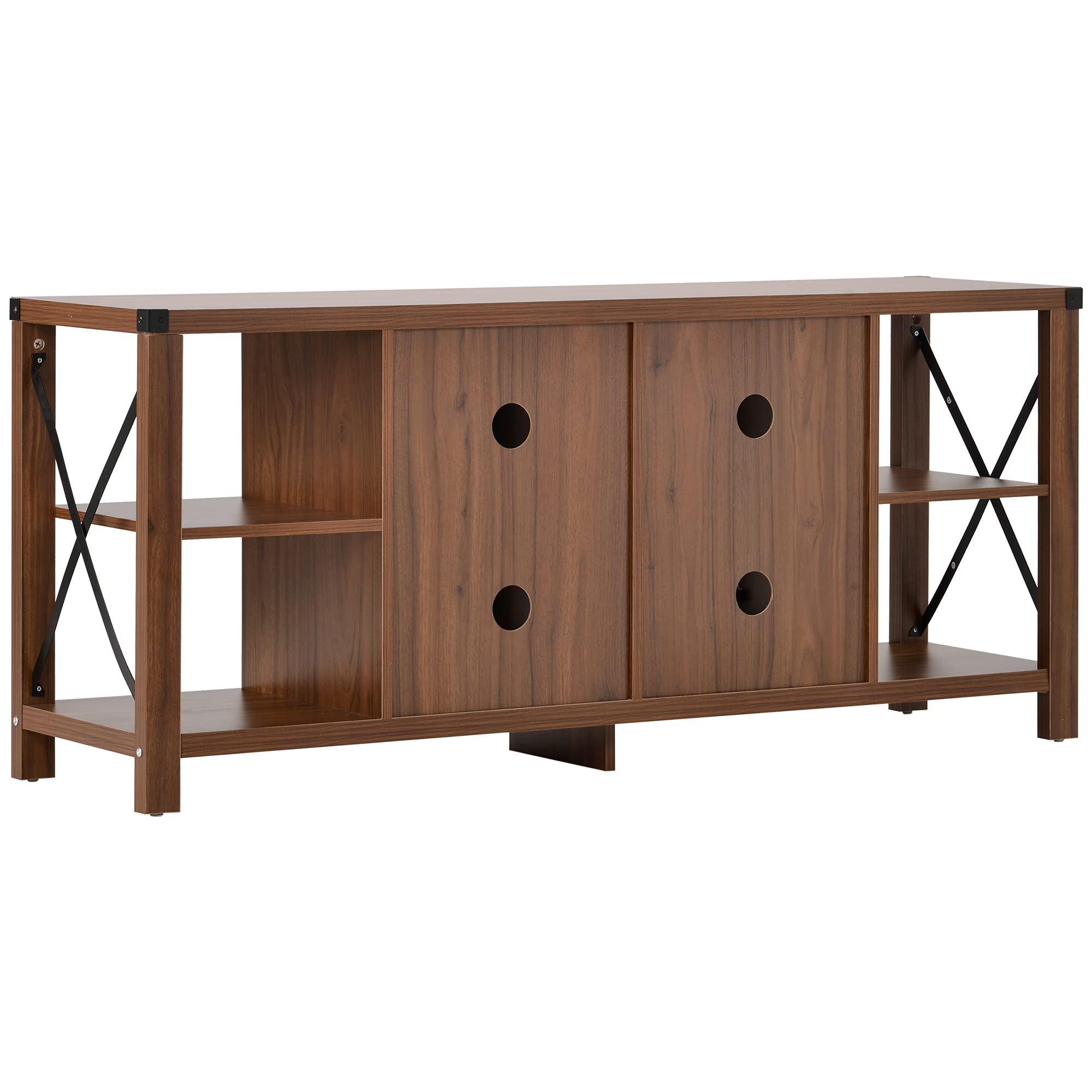 Farmhouse Style TV Stand with Acrylic Glass Doors & Open Shelves - 65 Inch Entertainment Center, Storage Cabinet, Console Table - Perfect for Living Room, Bedroom & Home Theater Setup