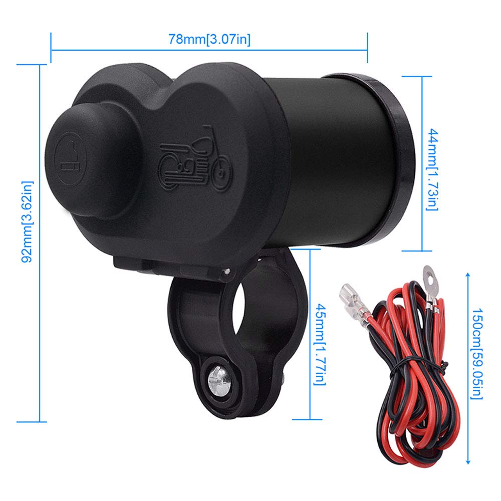 12V/24V Motorcycle USB Charger with QC 3.0 Fast Charging, Dual USB Ports & LED Voltmeter - Waterproof Black Cigarette Lighter Socket for Phone & Devices - Perfect for Long Rides, Road Trips & Outdoor Adventures