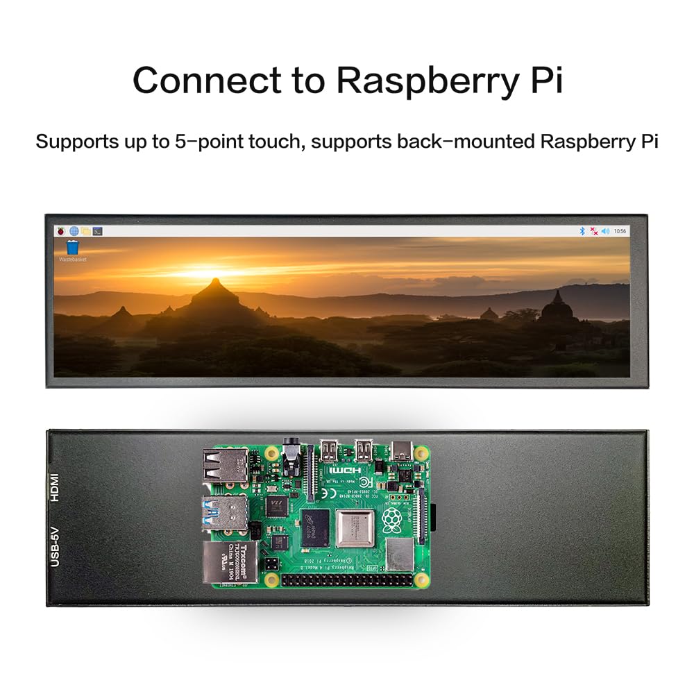 8.8 Inch Mini Ultra Wide Monitor - 1920x480 PC Case Temperature Display with AIDA64 Support | Stretched Bar Screen for CPU, RPi & PC Sensor Monitoring | Perfect for Gaming Rigs, Workstations & DIY PC Builds