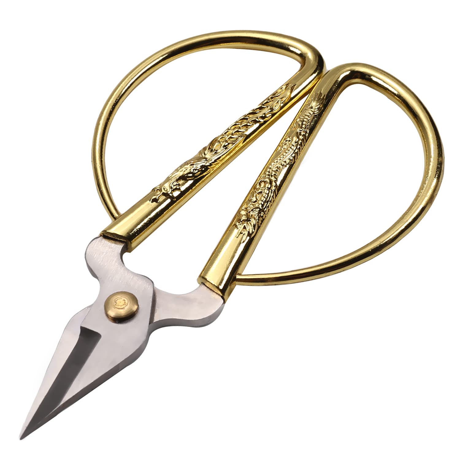 Premium Gold Dragon Carved Bonsai Scissors - Traditional Chinese Metal Handle Craft Scissors for Gardening, Sewing & DIY Projects - Professional Quality 1PC