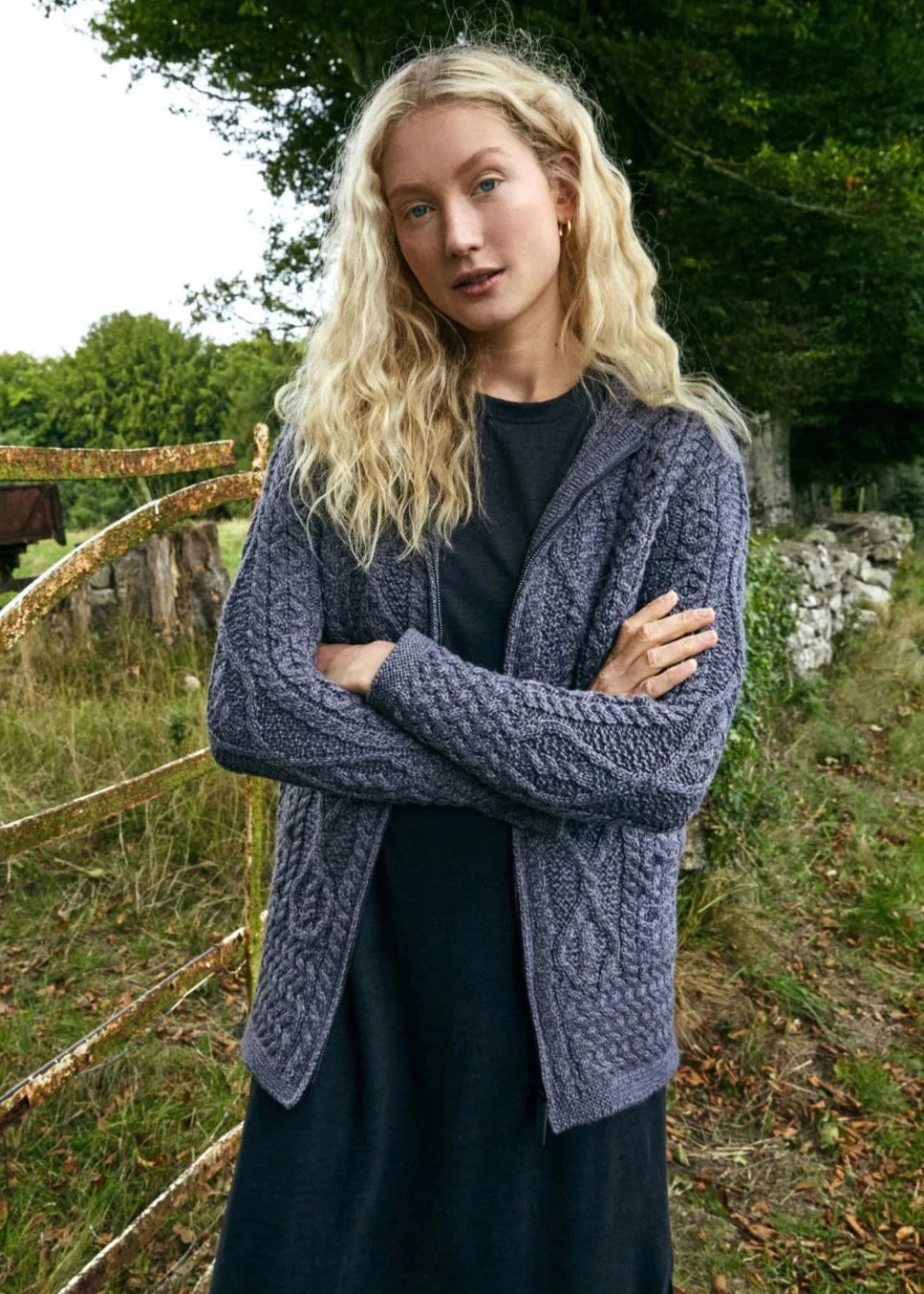 Ireland's Eye Women's Aran Hooded Cardigan - Soft Wool Blend Knit Sweater for Winter | Warm & Cozy Open Front Cardigan for Women | Perfect for Casual Outfits, Office Wear & Cold Weather Layering