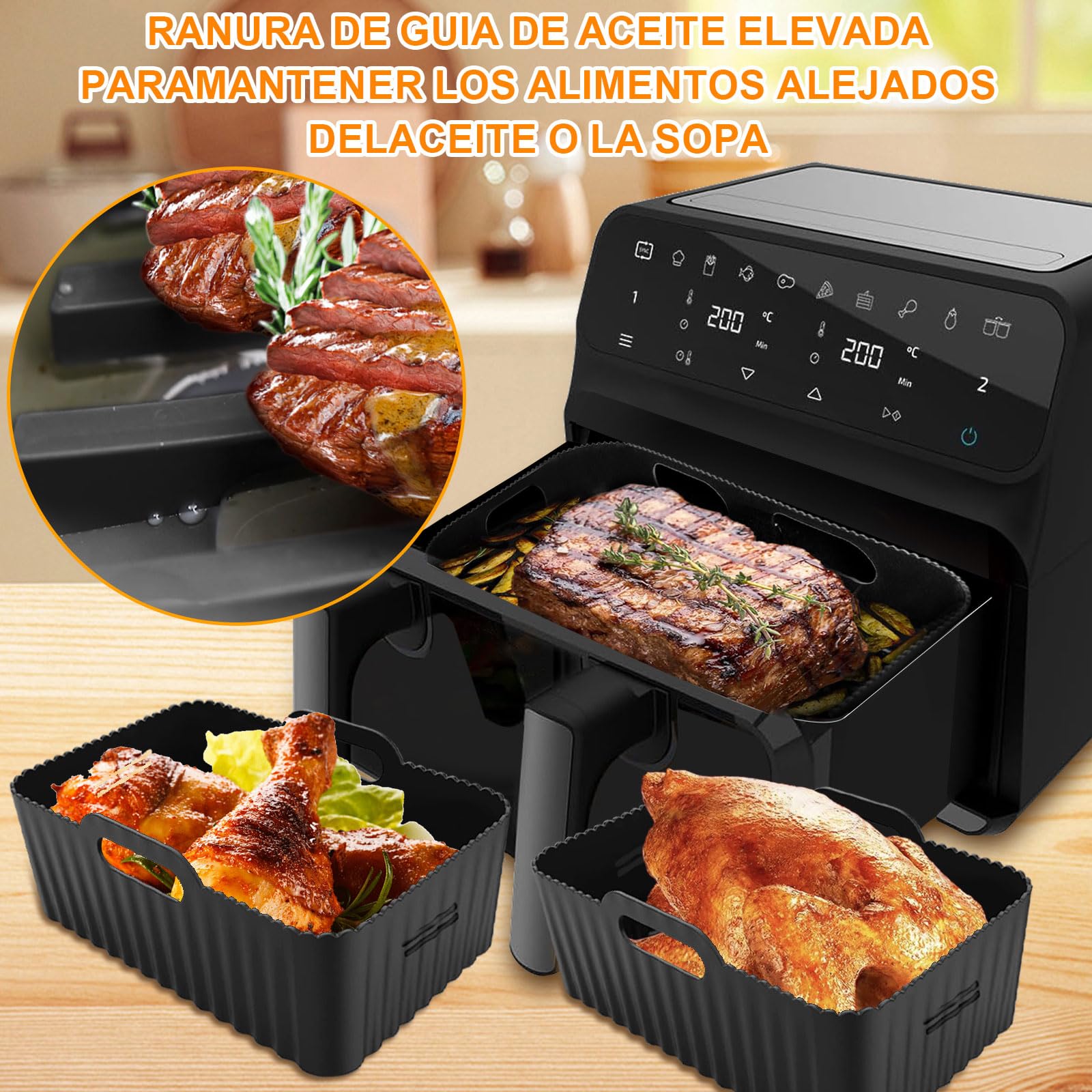 3PCS Air Fryer Accessories for Cecotec 9L Cecofry Dual 9000 - Reusable Air Fryer Basket & Tray Set (1 x 9L + 2 x 4.5L) - Perfect for Healthy Frying, Baking, Roasting & Reheating Food
