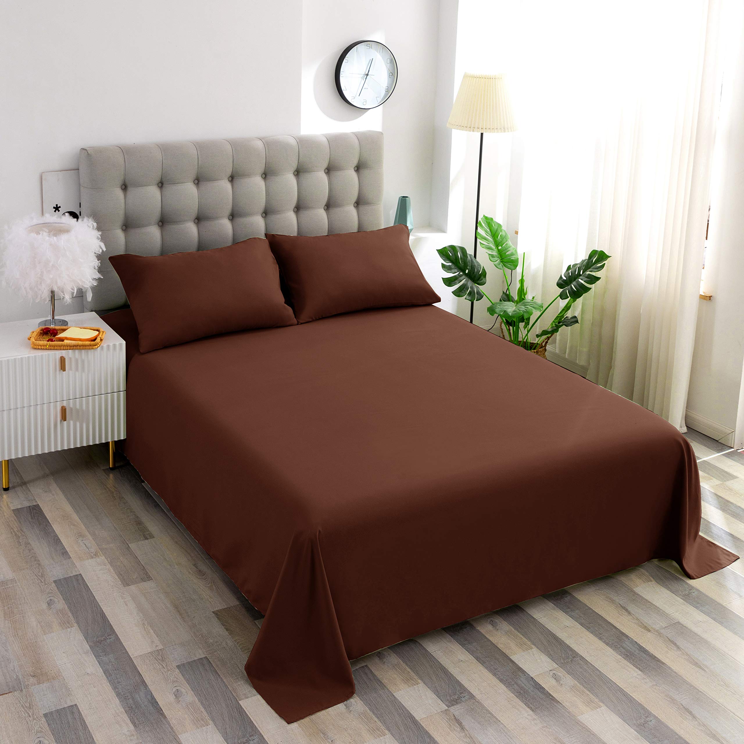 Premium 800 Thread Count Cotton King/California King Sheet Set - 1 Flat Sheet & 2 Pillowcases - Xtream Fabric Luxury Bedding - Chocolate Brown - Soft Breathable for All Seasons - Perfect for Master Bedroom, Guest Room & Hotel Use