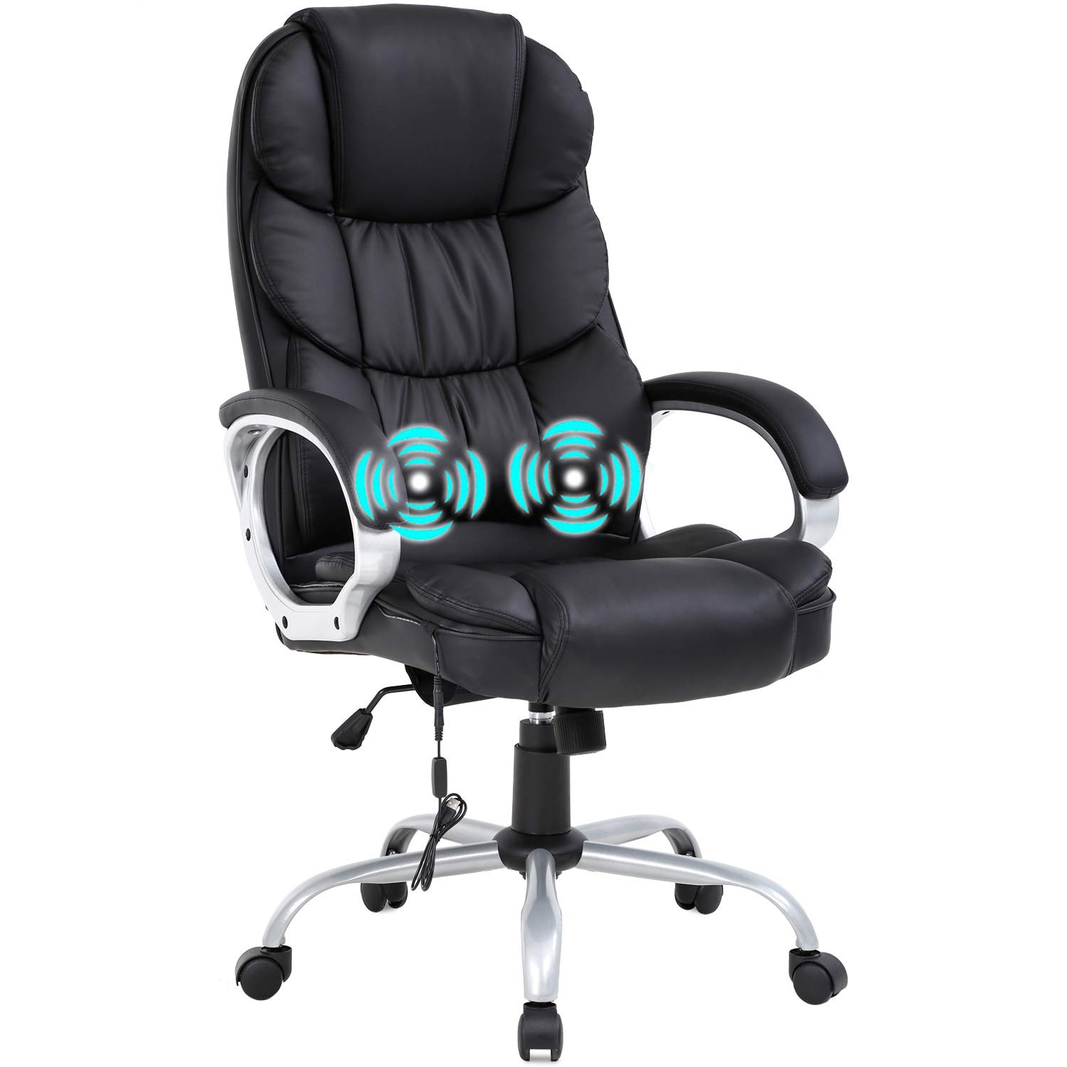 Ergonomic Office Chair with Lumbar Support & Headrest - High Back PU Leather Executive Desk Chair with Adjustable Armrests & Swivel Wheels - Comfortable Computer Task Chair for Home Office, Adults & Women - Perfect for Long Work Hours & Video Conferencing (Black)