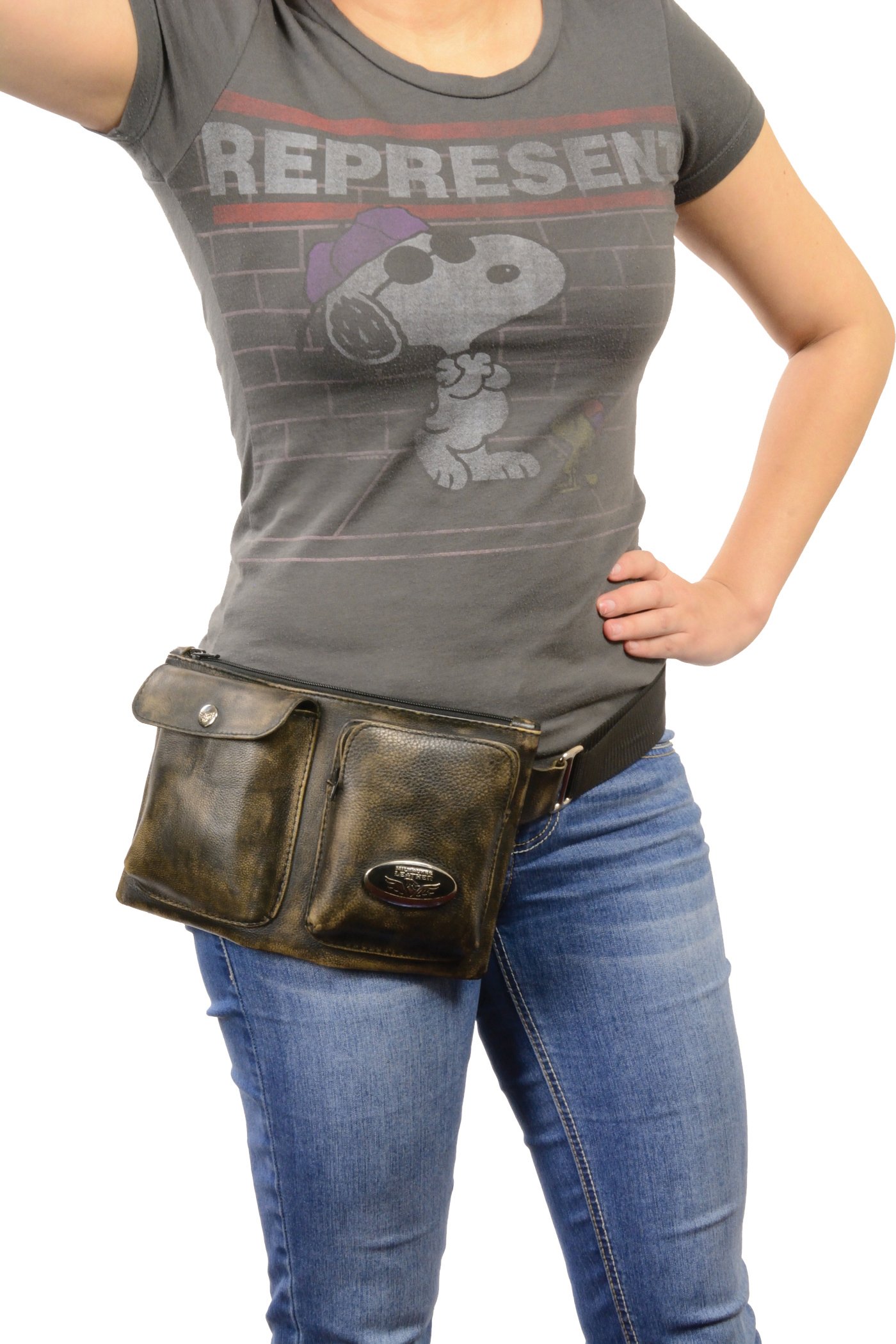 Milwaukee Leather MP8825 Women's Black Leather Belt Bag - Stylish Waist Pack for Travel, Hiking & Everyday Use