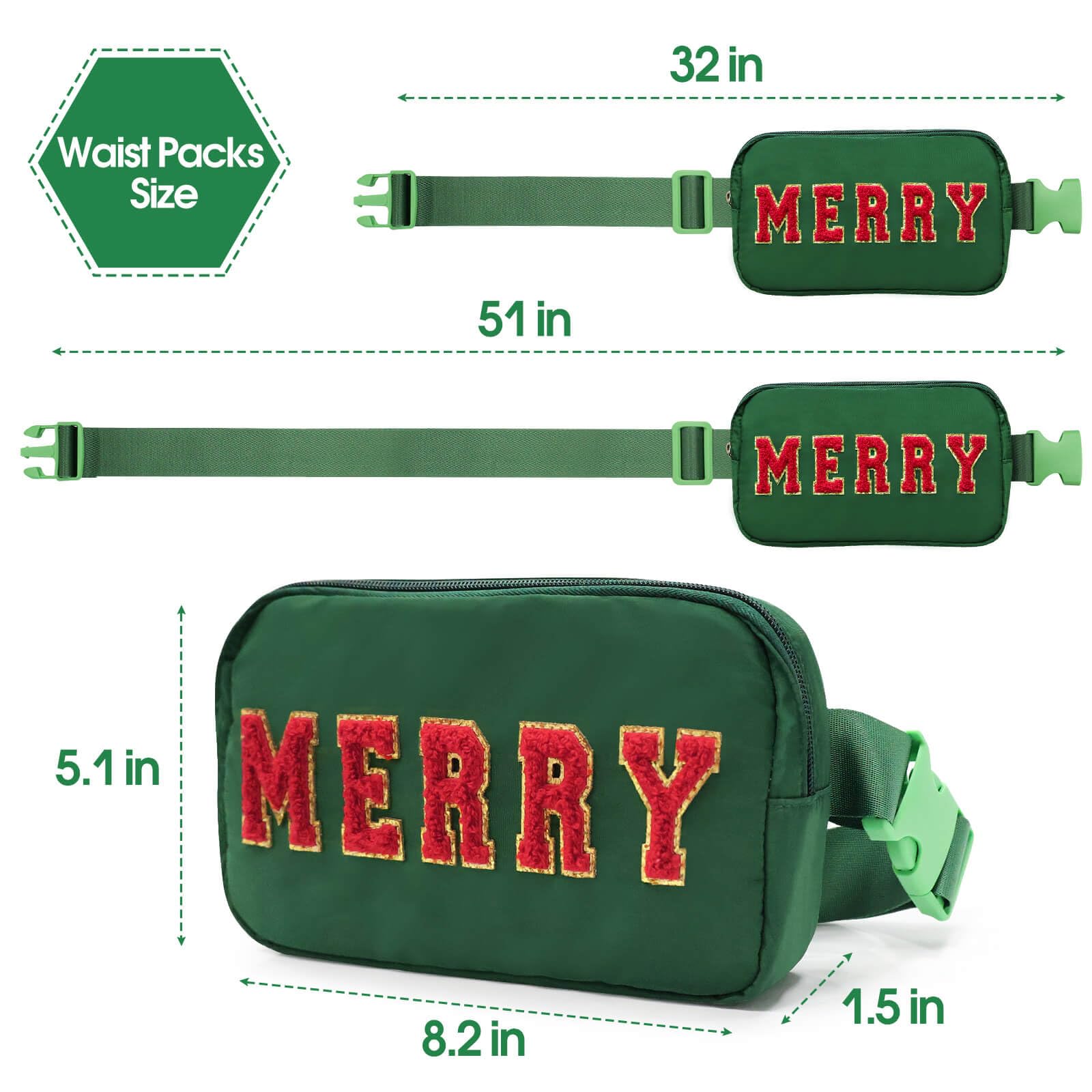 Festive Christmas Fanny Pack - Merry Letter Belt Bag with Adjustable Nylon Strap, Holiday Crossbody Purse for Women, Men, Girls & Boys | Perfect for Parties, Travel & Gift Giving