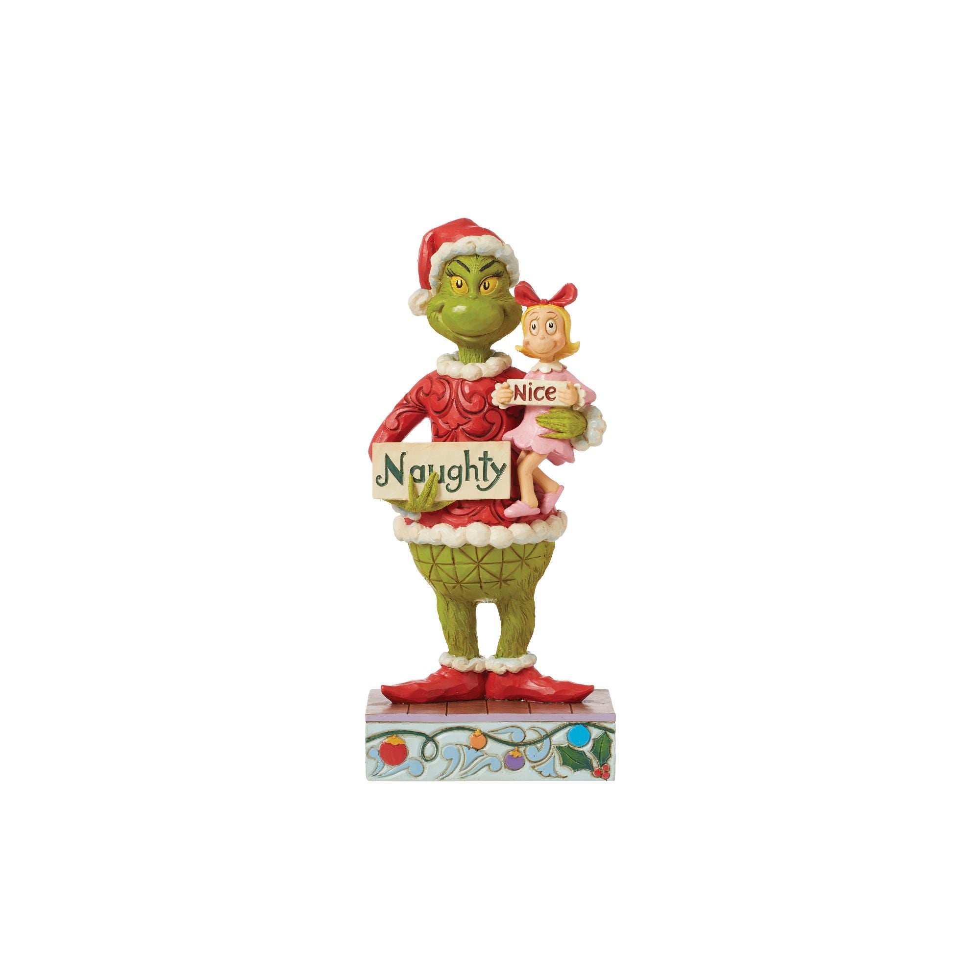 Grinch & Cindy Hold Sign Figurine - Christmas Decor, Holiday Home Decor, Perfect for Xmas Tree, Mantel, or Gift Giving