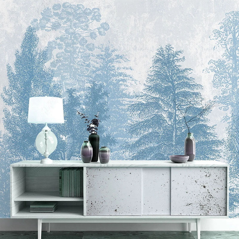 Blue Forest Trees Wallpaper - High-Quality Peel & Stick Removable Wallpaper for Bedroom, Living Room, Nursery | Easy DIY Home Decor Upgrade for Modern Interior Design