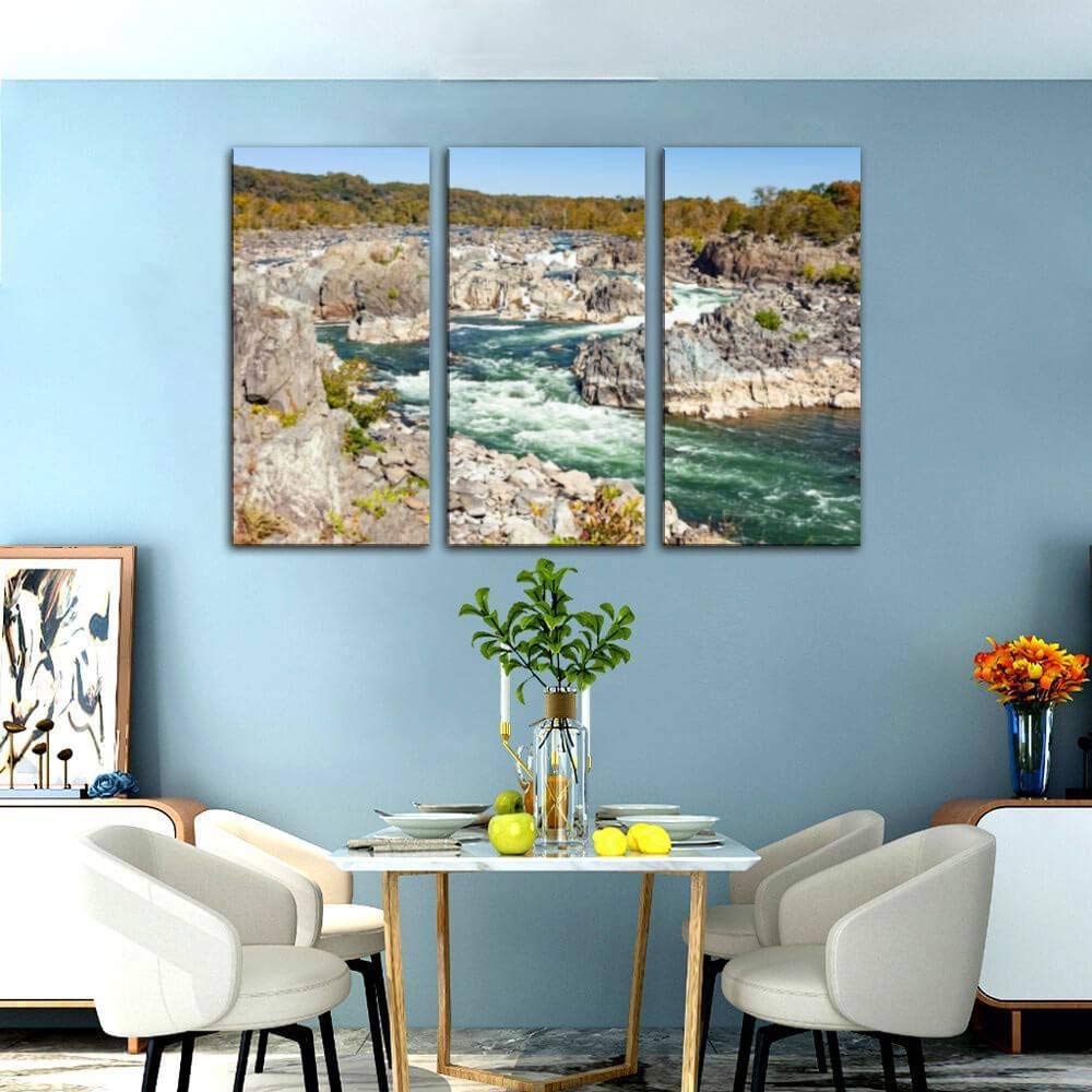 Blaverr Great Falls Canvas Wall Art - 3 Panels Landscape Painting for Living Room & Bedroom Decor