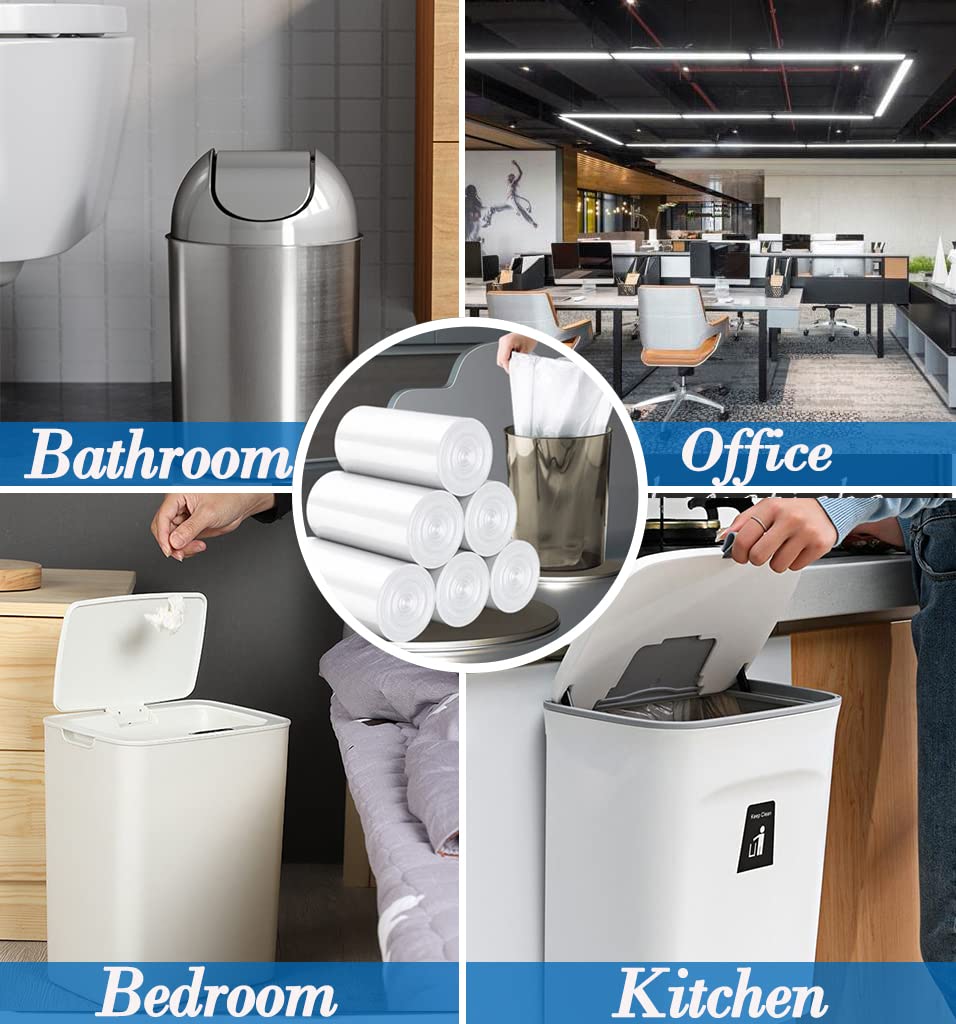 350 Count Small Clear Trash Bags - 4 Gallon Heavy Duty Garbage Bags for Bathroom, Office & Home Use - Fits 12-15 Liter Waste Bins (3.5-4.5 Gal) - Perfect for Kitchen, Bedroom & Bathroom Waste Disposal